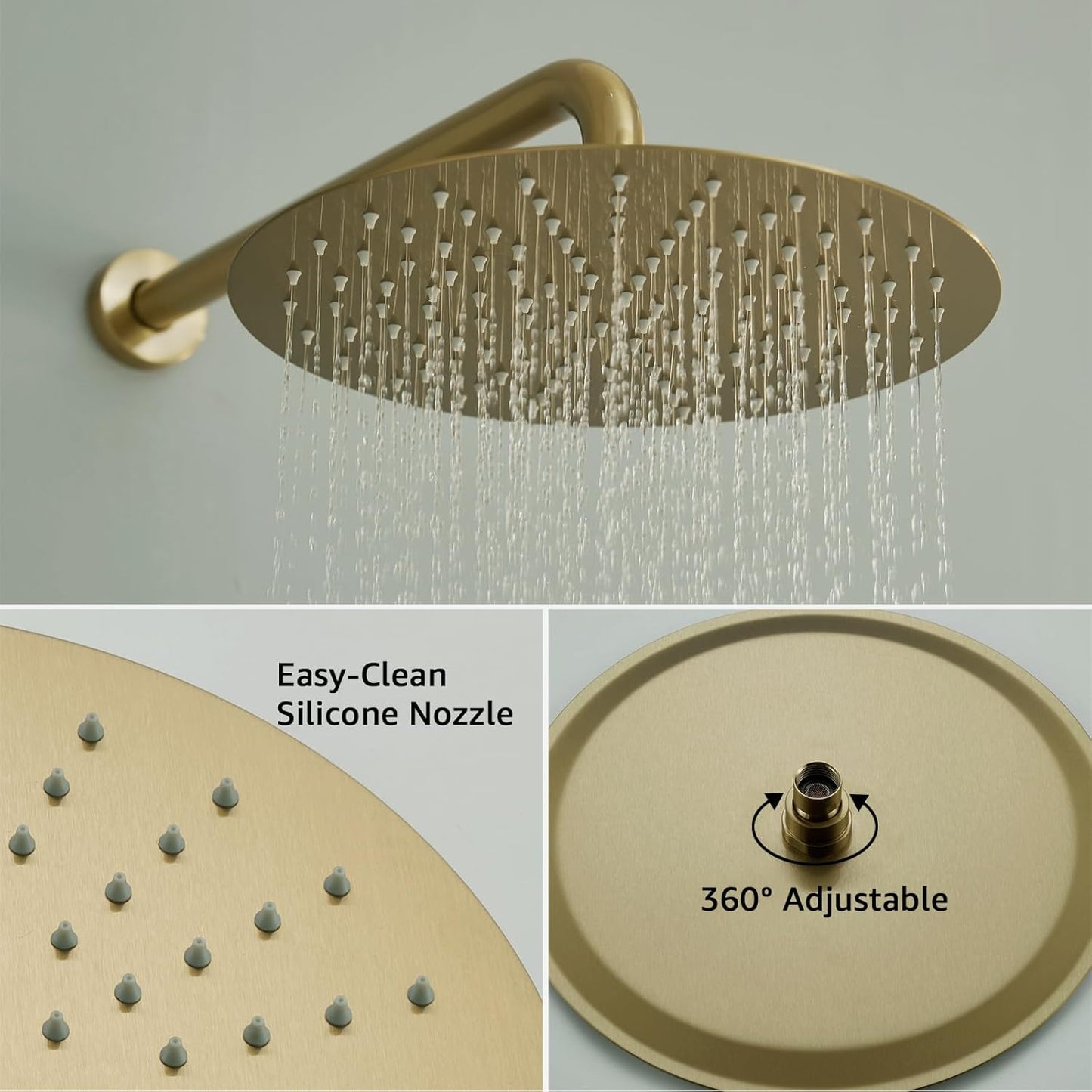 Iriber Brushed Gold Shower System Wall Mounted Shower Faucet Mixer Set with 10 Inches Rain Shower head and Handheld, Bathroom Shower Trim Kit Contain Pressure Balance Valve Cartridge
