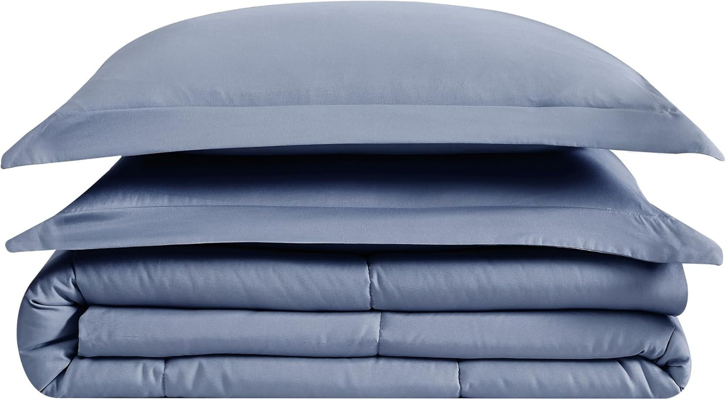 London Fog Garment Washed Solid Comforter Set Blue Microfiber 3-Piece Full/Queen Comforter Set, Solid Themed, Adult and Teen, Oeko-TEX Certified