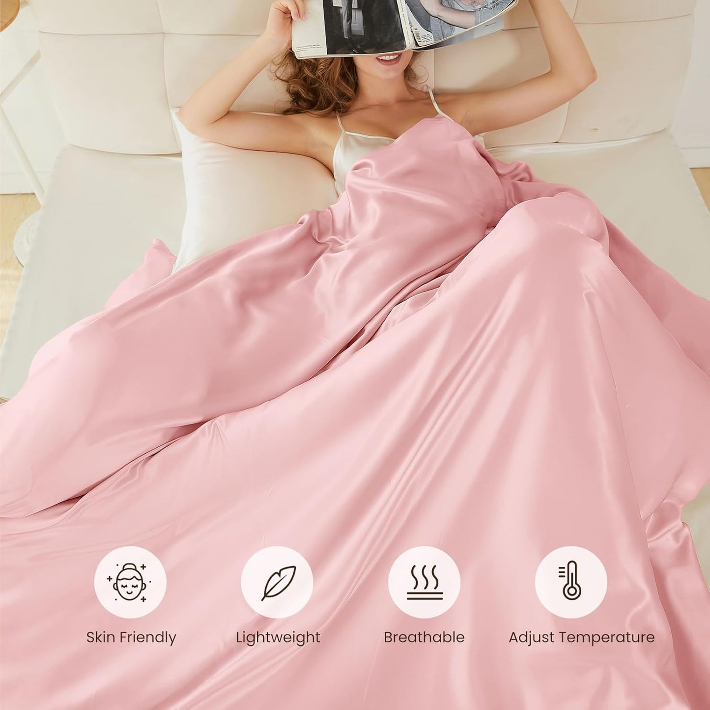 THXSILK 100% Pure Mulberry Silk Duvet Cover Set 3 Piece, 6A+ Grade Luxury Soft Bedding Silk Sheets for Hair and Skin, 1 Pcs Quilt/Comforter Cover with 2 Zippered Pillowcases (Charming Pink, Twin)