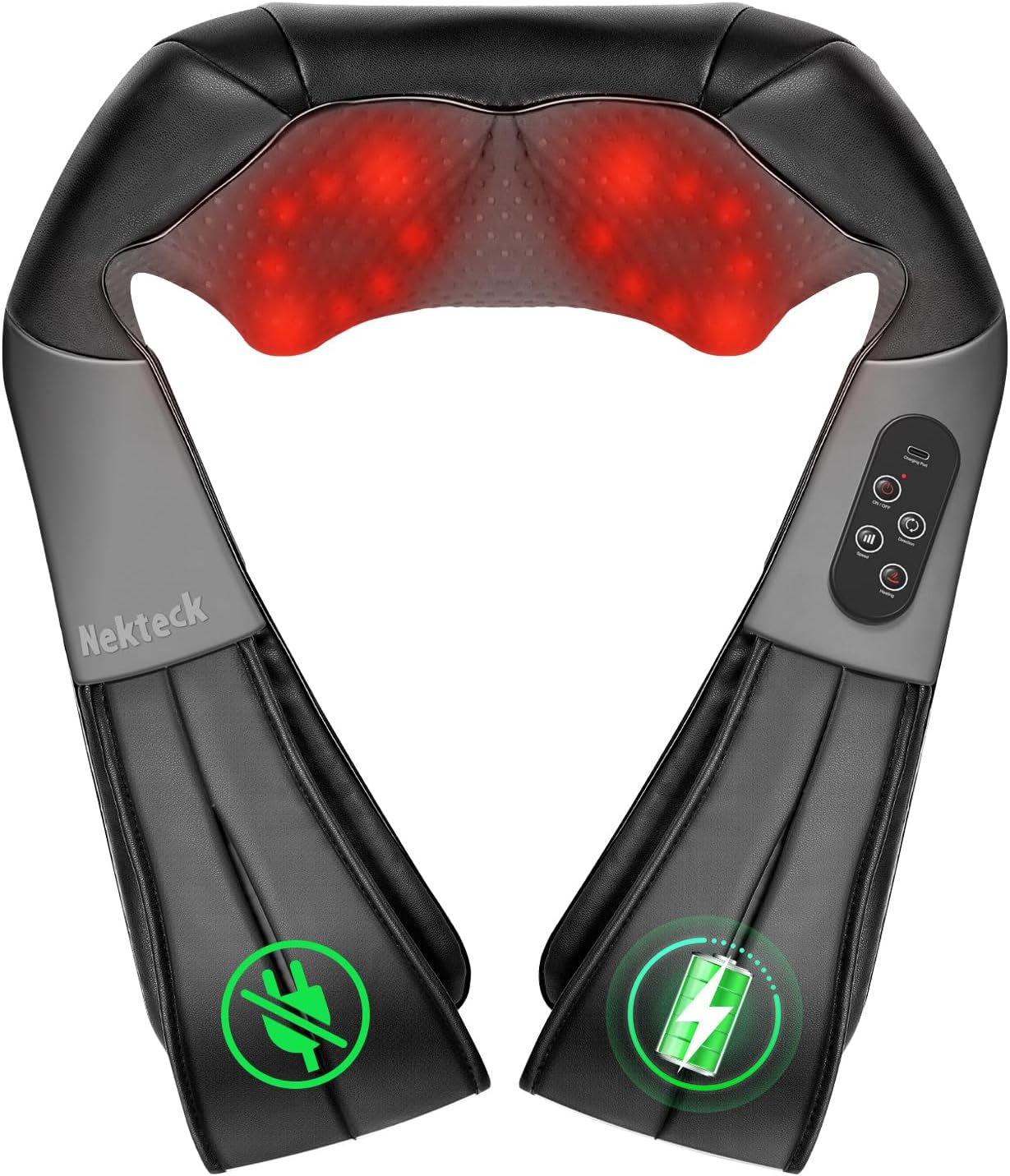 Nekteck Neck Back Massager with Heat, Cordless Shiatsu Shoulder Massager for Pain Relief Deep Tissue, Electric 3D Kneading Massage Pillow for Body Muscle, Gifts for Men Women Dad Mom
