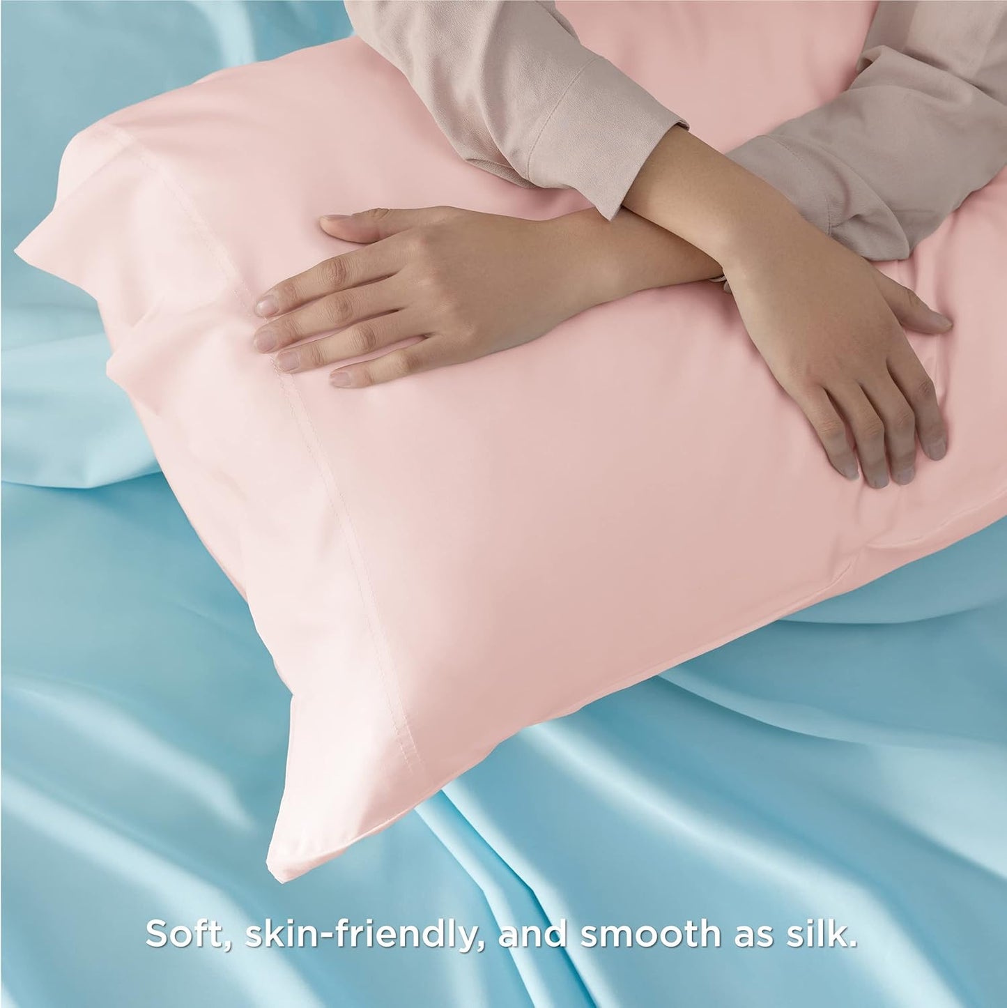 Bedsure Pillow Cases Queen, Cooling Pillow Cases, Rayon Derived from Bamboo Pink Pillowcases Queen Size Set of 2, Silky Soft & Breathable Bedding Pillow Covers with Envelope Closure, 20x30 Inches