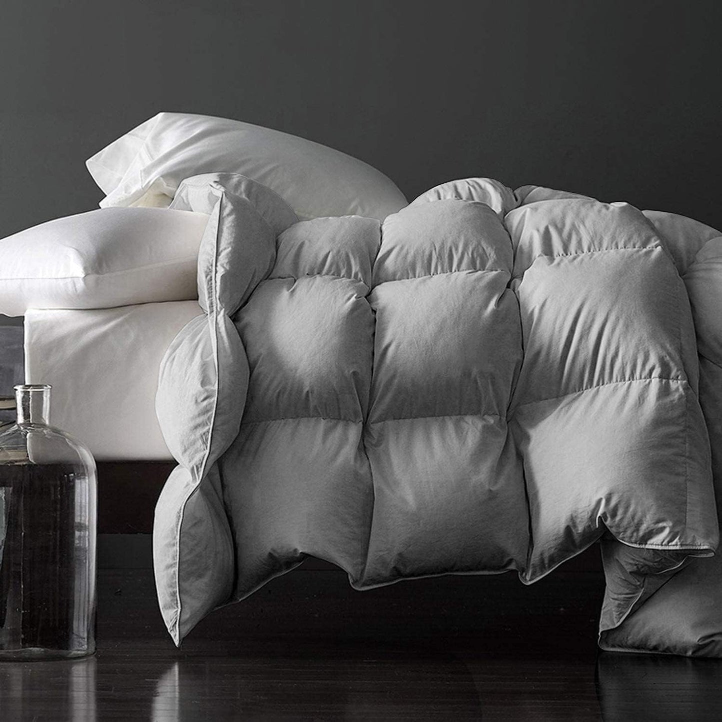 Royoliving Premium Feathers Down Comforter King Size Gray Heavyweight Thickened Grey 100% Cotton Cover King Winter Duvet Insert with Corner Tabs (106x90, 70 oz)