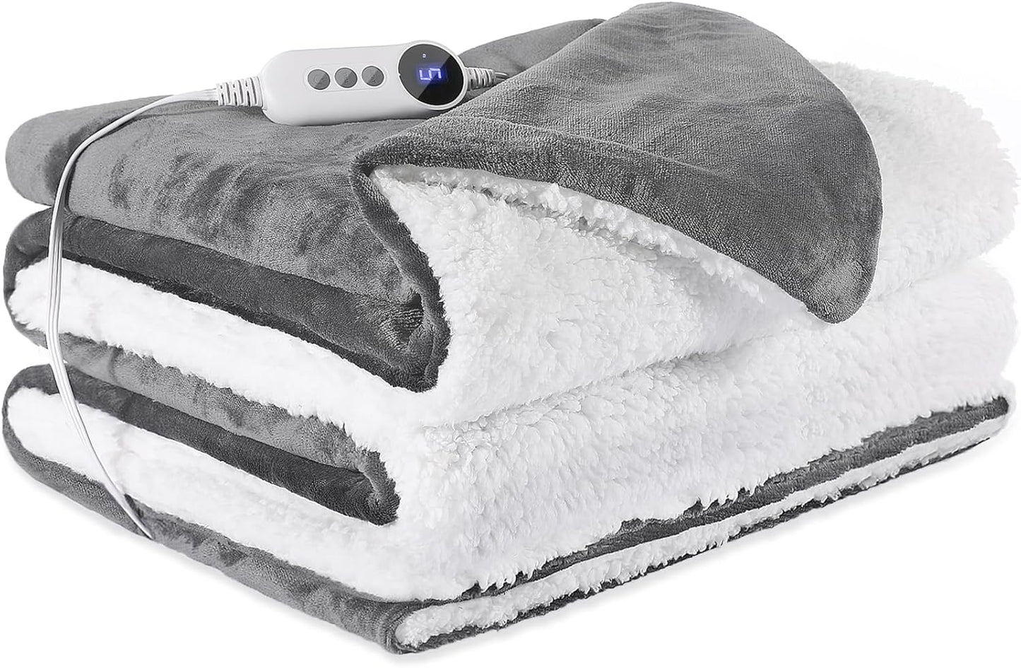 Heated Blanket 72"x84" Full Size, Dual-Sided with Soft Flannel & Sherpa Fabric, Electric Blanket with 9 Heating Levels & 2-10 Hours Auto Off, Machine Washable, Light Gray