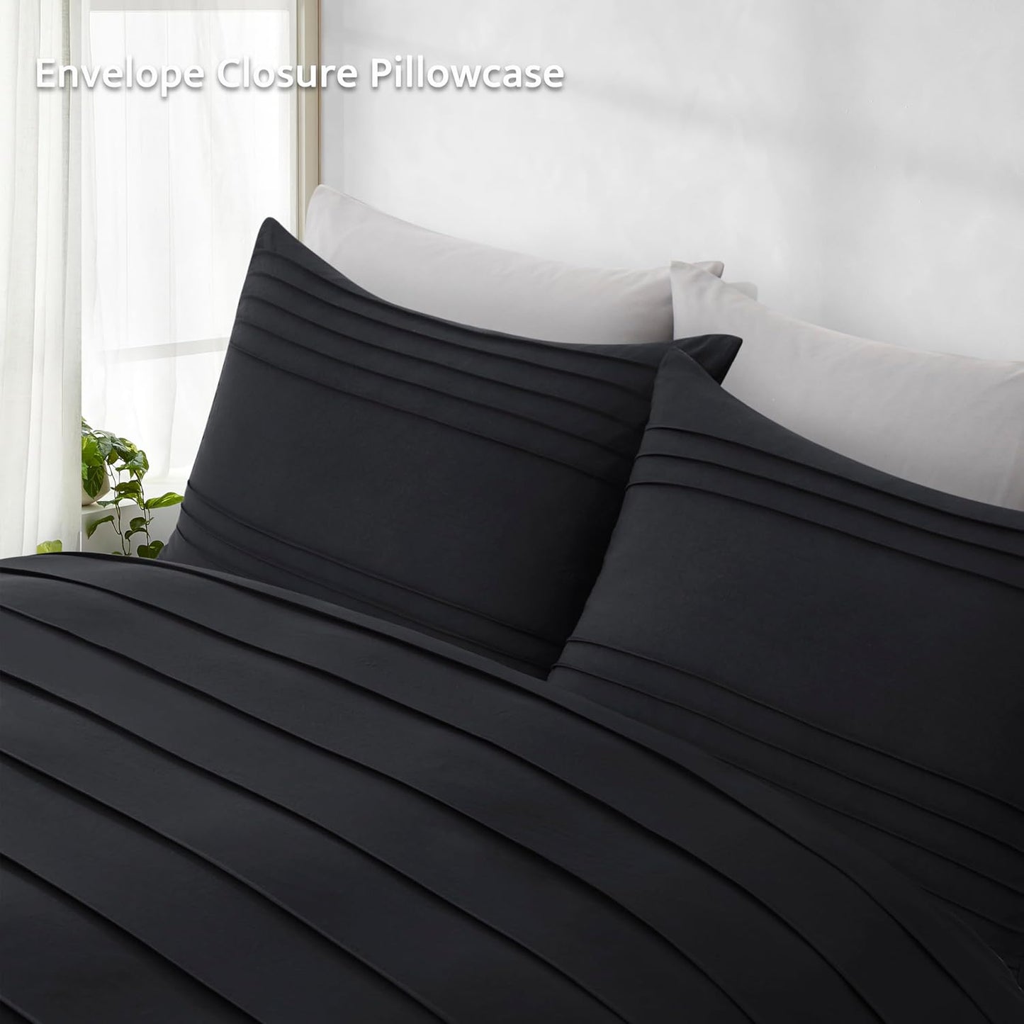 Oli Anderson Black Duvet Cover King Size - Pleated King Duvet Cover, 3PCS Soft and Breathable Textured Bedding Set with Zipper Closure(Black,104"x90")