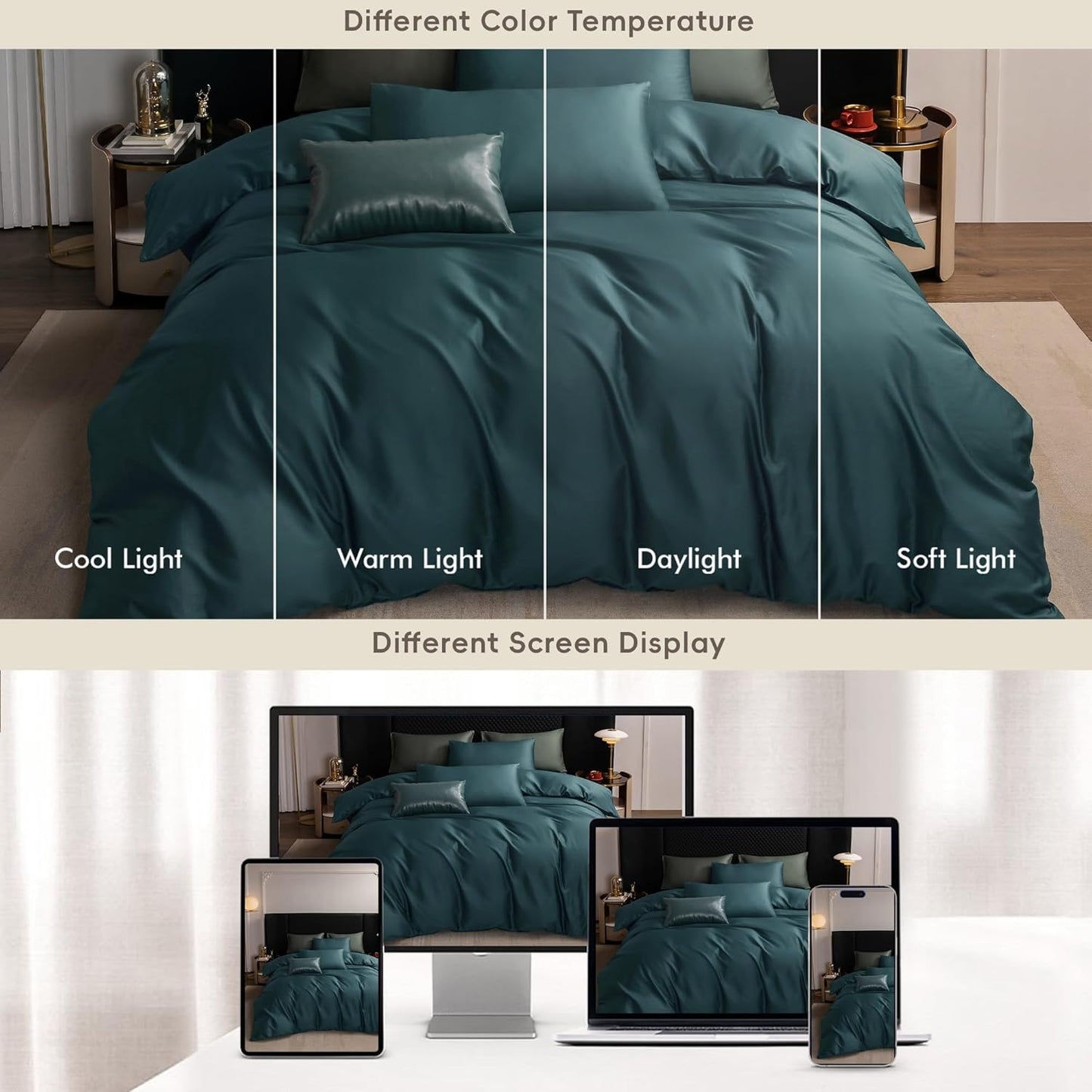MooMee Duvet Cover Set 100% Extra Long Staple Cotton 600 Thread Count Silky Sateen Smooth Luxury Soft Breathable Durable Hotel Quality Bedding, 3 Pieces (Teal Green, Full 80"x90")