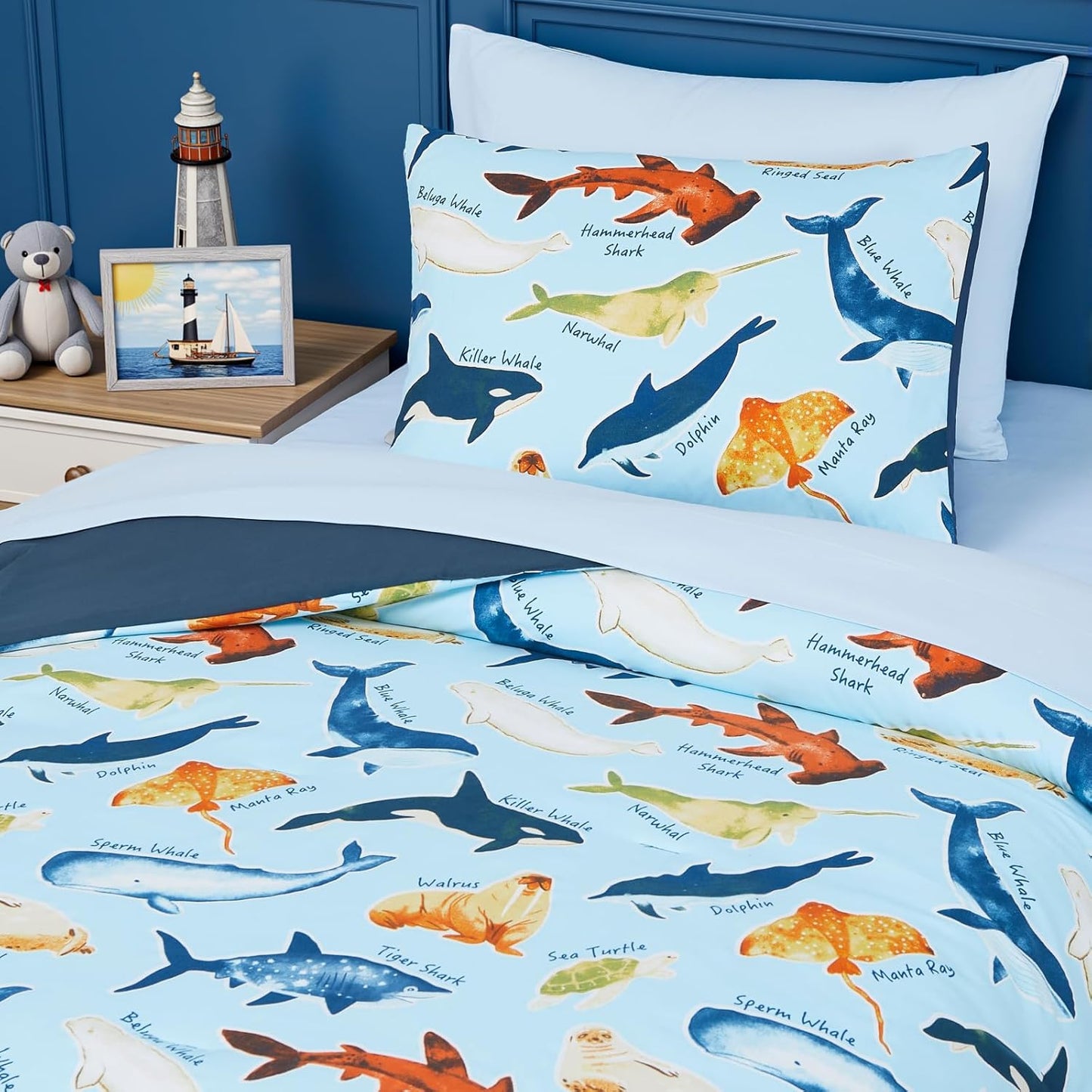 Kids Comforter Set Twin Size for Boys, Glow in The Dark Sea World Bedding Set 1 Comforter, 1 Decor Pillow, 1 Pillow Shams