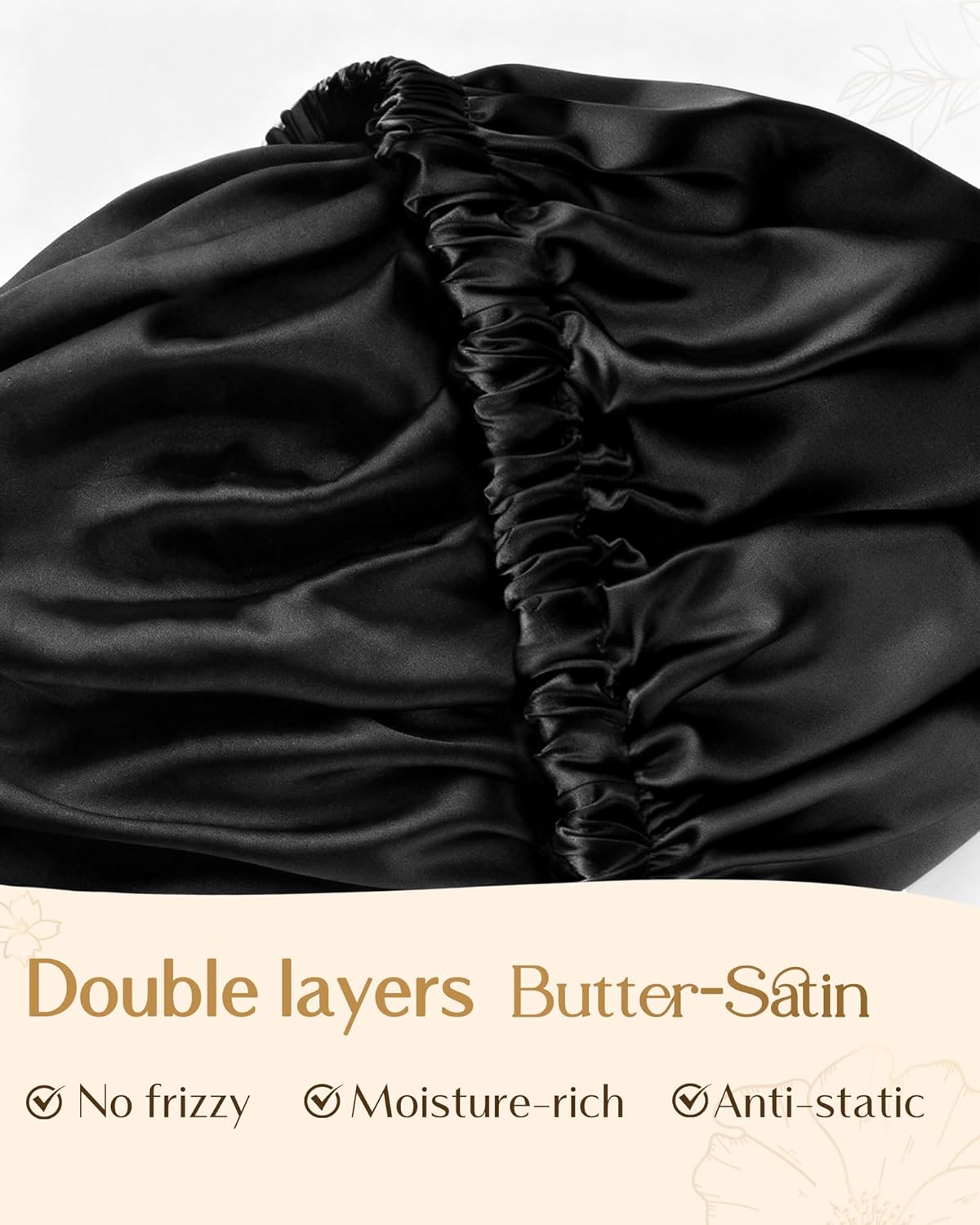 YANIBEST Adjustable Silk Bonnet Double Layer Satin Bonnet Hair Bonnet for Sleeping Bonnets for Women Hats Curly Natural Hair, Black