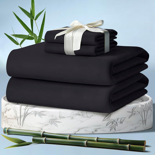 DECOLURE 100% Viscose Derived from Bamboo Sheets Queen Size 4pcs - Ultra Soft & Luxuriously Cooling, 17" Deep Pocket, Double Stitching, Perfect for Hot Sleepers - Queen Bed Sheets (Charcoal)