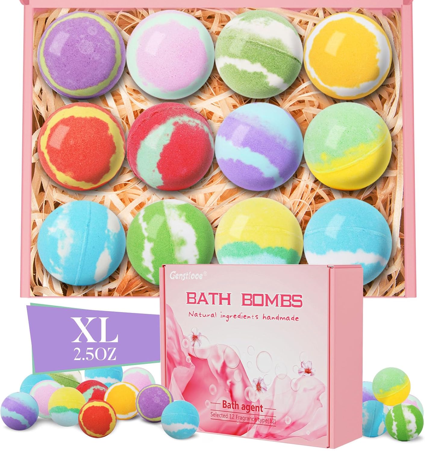 2.5 OZ Large Handmade Bath Bombs for Women Adults Kids, 12 Pcs XL Organic Natural bathbombs for Dry Skin Moisturizing, Relaxing Aromatherapy, Bubble SPA, Mothers Day Gifts for Her Wife Girlfriend Mom