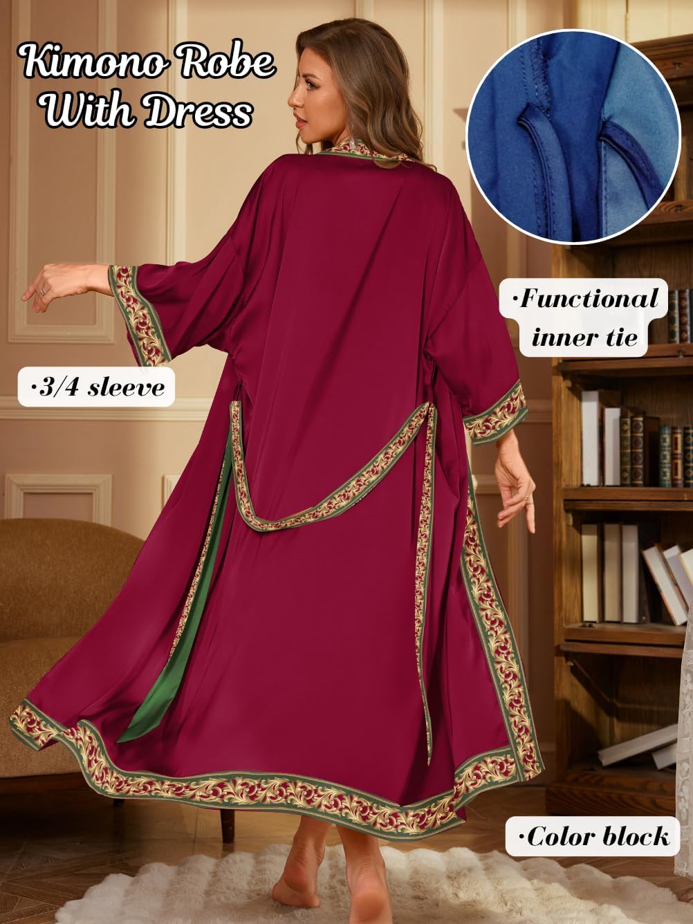 Satin Robe Sets For Women, 2-PC Lightweight Bathrobe, Silk Sleepwear Kimono Bridesmaid Sexy Robes