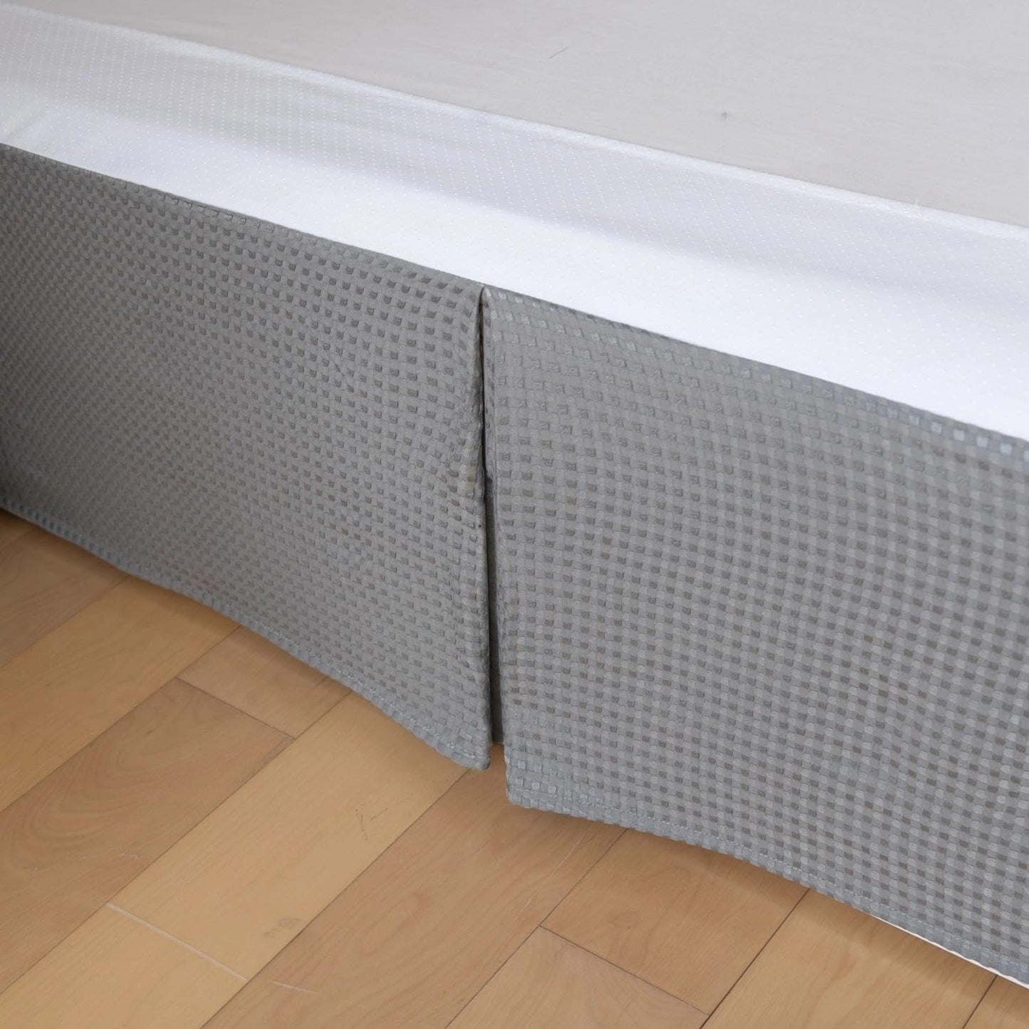 Full Bed Skirt, Wrap Around Bed Skirt with Pleated Corner, 12 Inch Drop Pleated Waffle Weave Bedskirts, Anti-Slip, Microfiber, Grey, 12'' Full