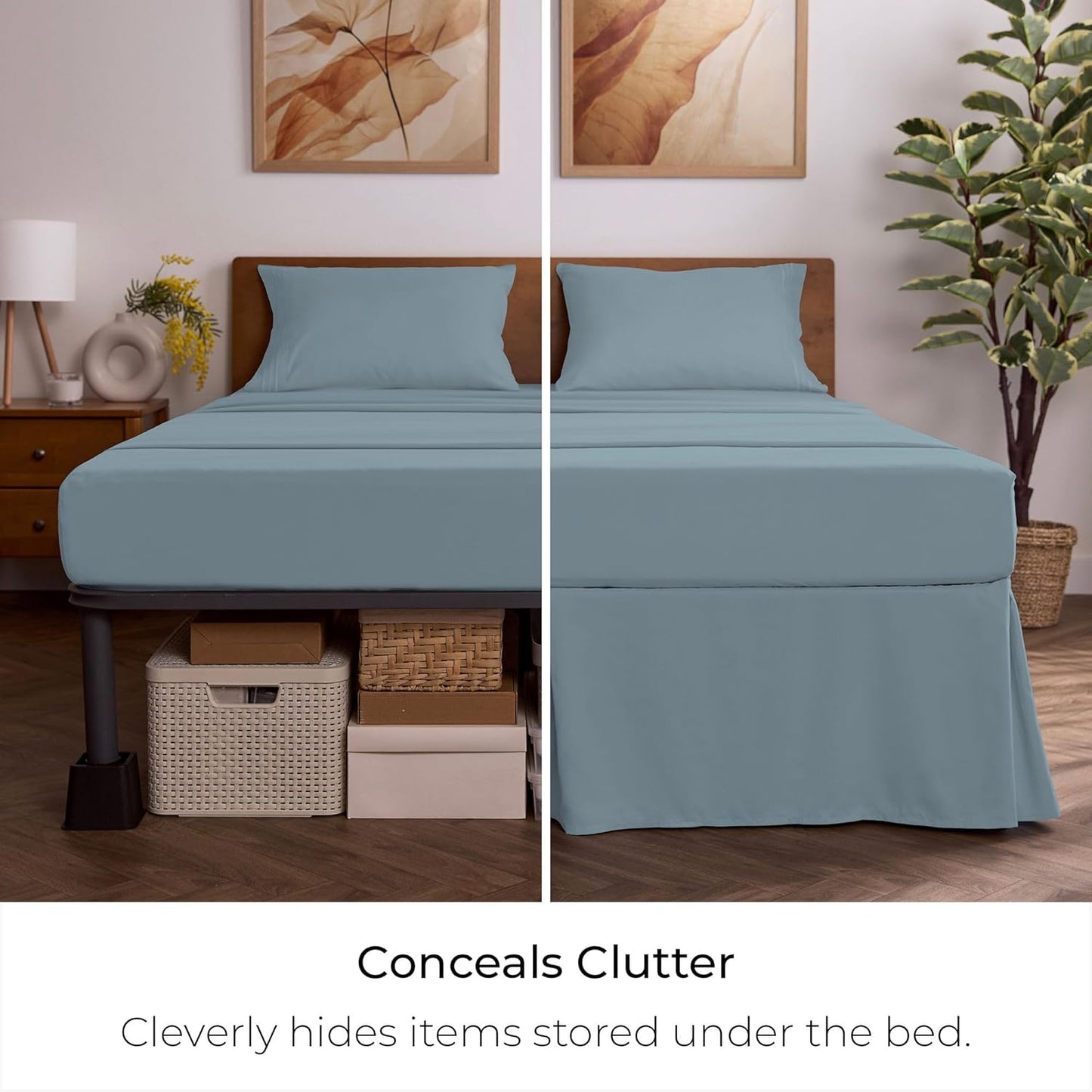 Mellanni Bed Skirt Queen Size - Bed Skirting - 15-Inch Tailored Drop Pleated Dust Ruffle - Hotel Luxury Bedding - Wrinkle, Fade, Stain Resistant - 1 Bedskirt (Queen, Spa Blue)