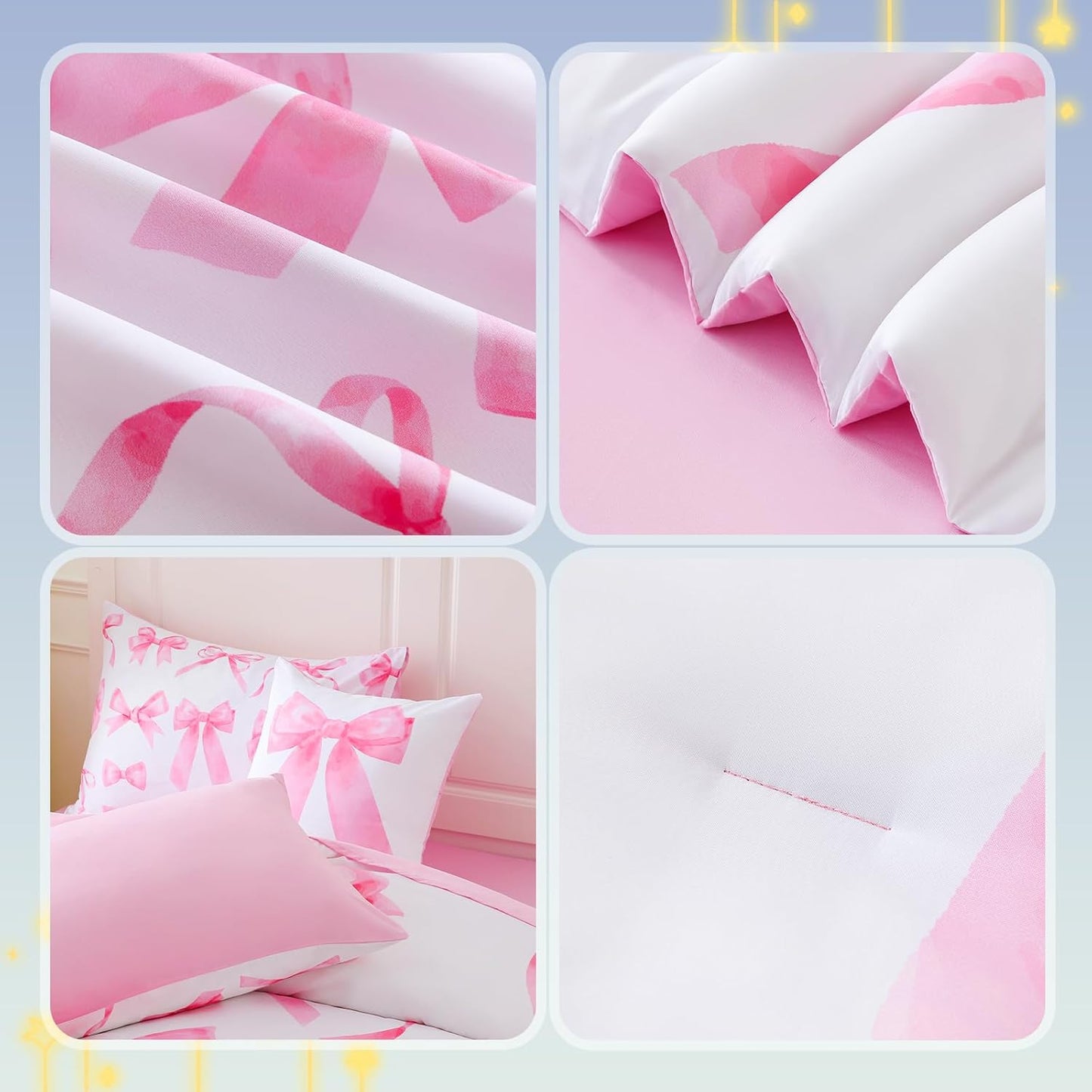 6 Pieces Full Comforter Sets with Sheets Pink Bed in a Bag for Girls,Bow Comforter Set,Bow Full Bedding Sets for Kids