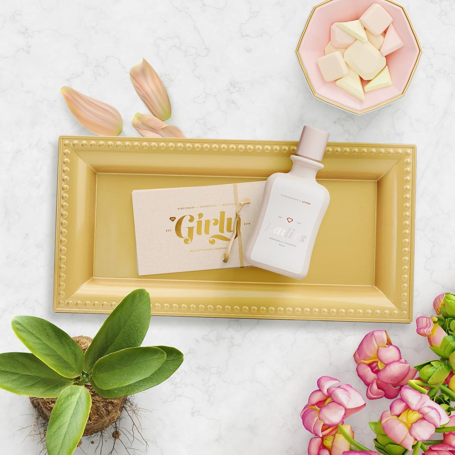 2 Pack Gold Bathroom Vanity Tray for Countertop with Beads, Small Plastic Toilet Tank Versatile Storage Organization Tray for Makeup, Perfume, Desk, Kitchen, Candles, 14"x7"x1", 36G