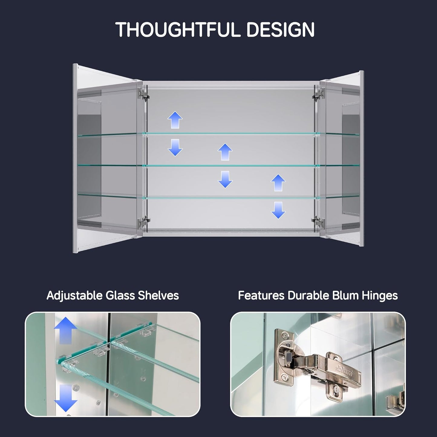 Medicine Cabinet 36" x 30", Bathroom Medicine Cabinet with Mirror, Recessed Medicine Cabinets with Adjustable Shelves, Soft-Closing Door, and Aluminum Alloy Frame - Reverse Installation, Silver
