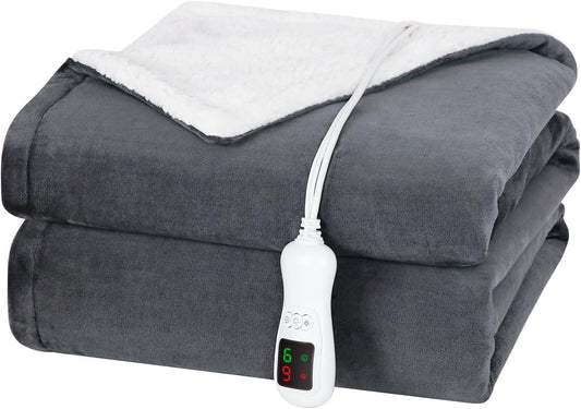 Electric Heated Blanket Throw Size, Washable Blanket Warmer for Home for Adults, Fast Heating, Super Cozy Soft Flannel 50" x 60", 9 Heat Levels, 1-9H Auto-Off, ETL Certified, Slate Gray