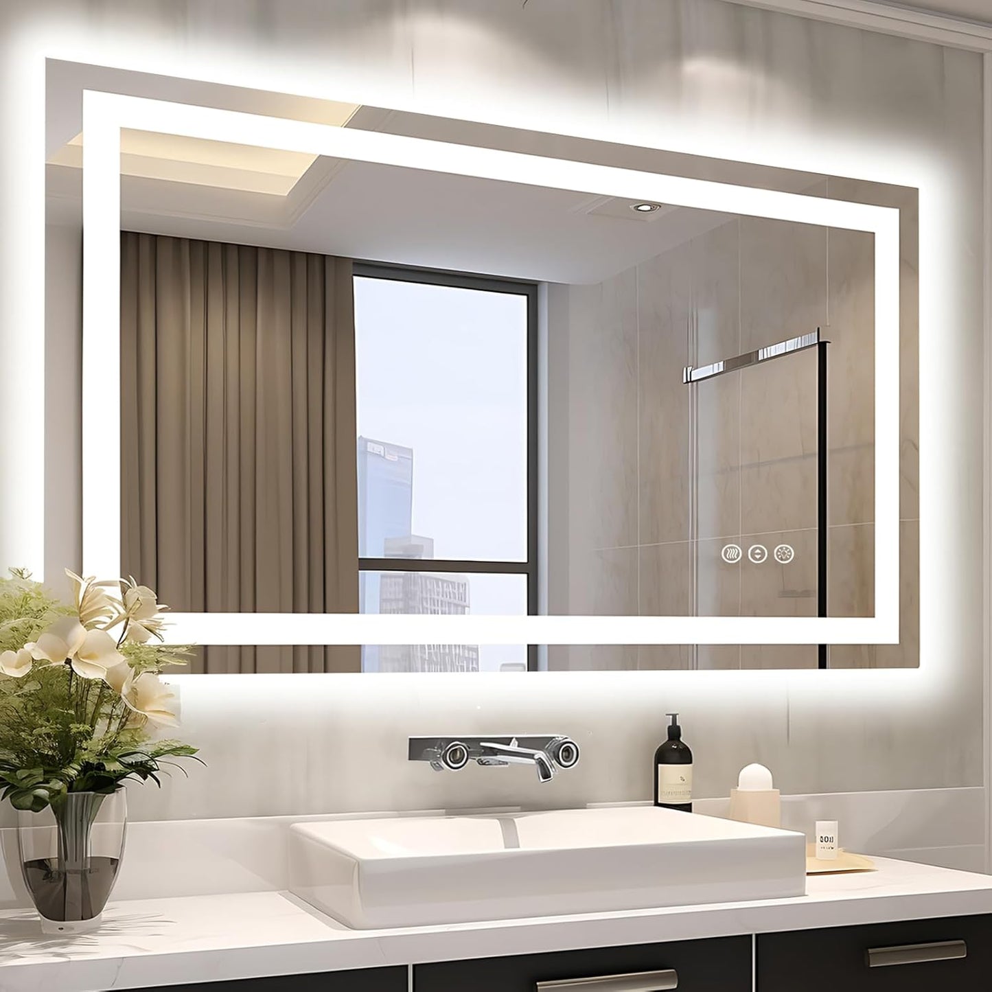 48"x30" LED Bathroom Mirror with Front & Backlit, Anti-Fog, Dimmable, Plugin/Hardwired, Shatterproof & Corrosion Proof, Wall Mount, Modern Style