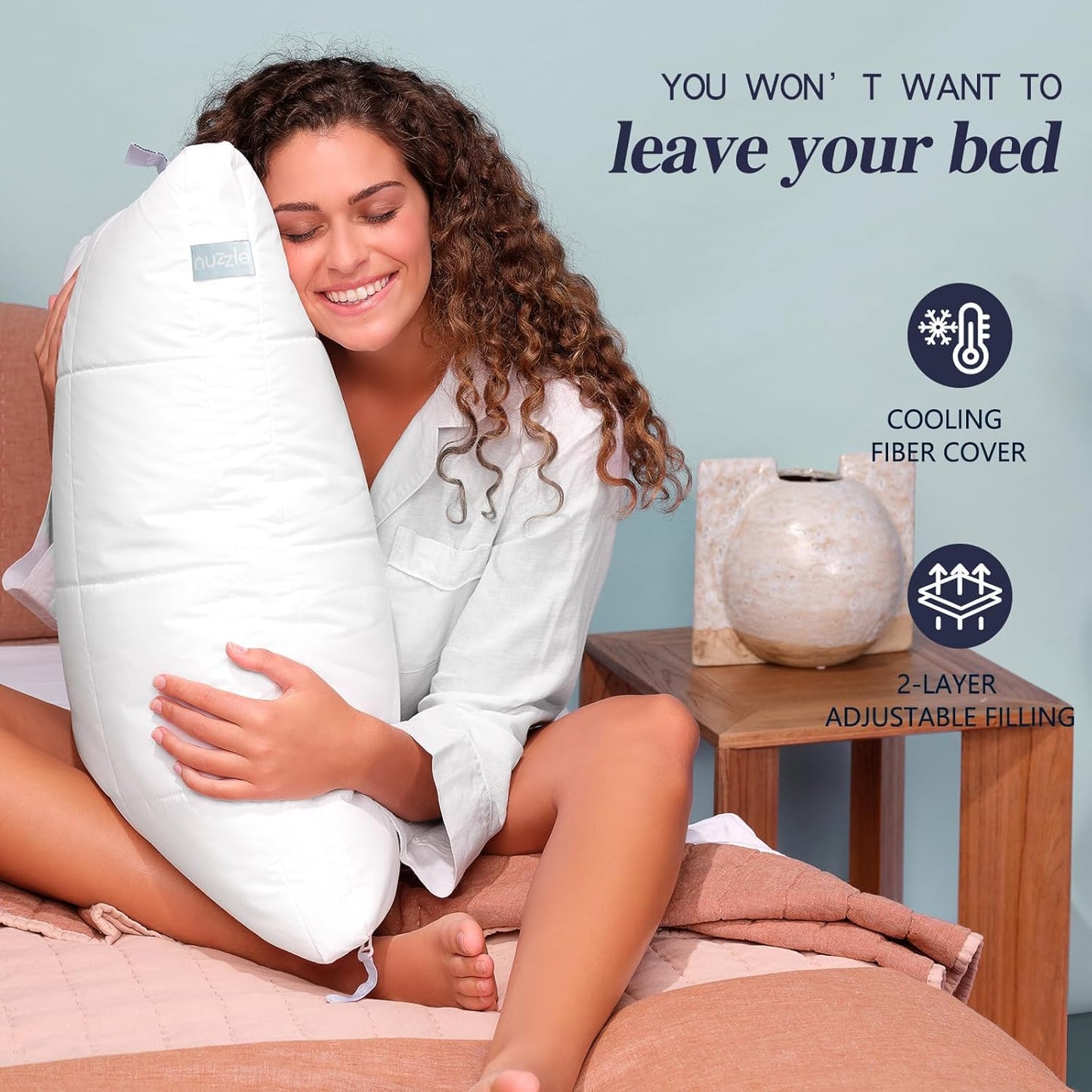 Nuzzle Cooling Adjustable Pillow Queen Size for Side Sleepers, Luxury Bed Pillow Hotel Collection - Best Adjust Height Soft Firm Pillow for Back, Stomach or Side Sleepers