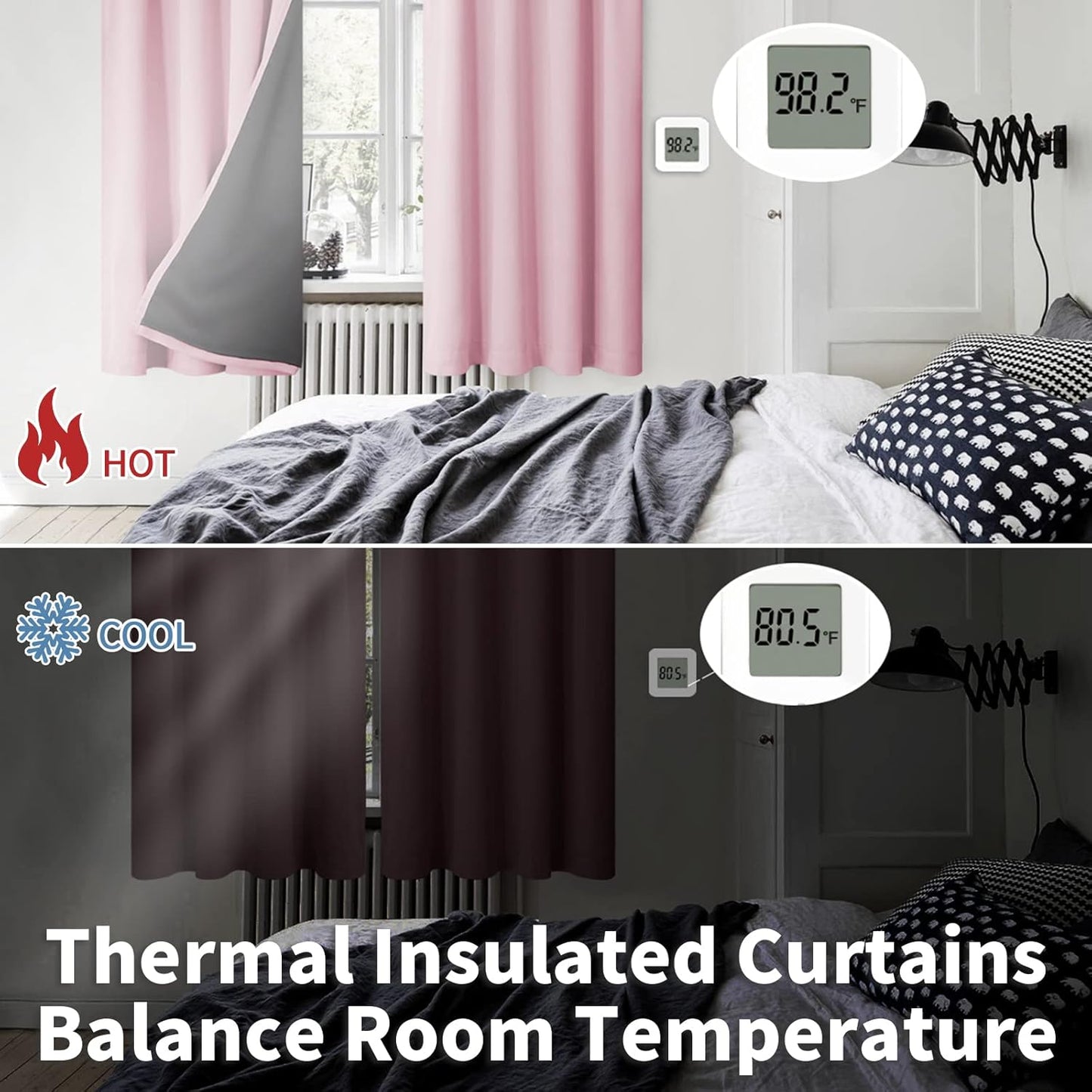BGment 100% Blackout Curtains for Bedroom 72 Inch Long, Full Room Darkening Soundproof Heavy Thermal Insulated Bedroom Window Drapes with Rod Pocket, 2 Panels, 52 x 72 Inch, Pink
