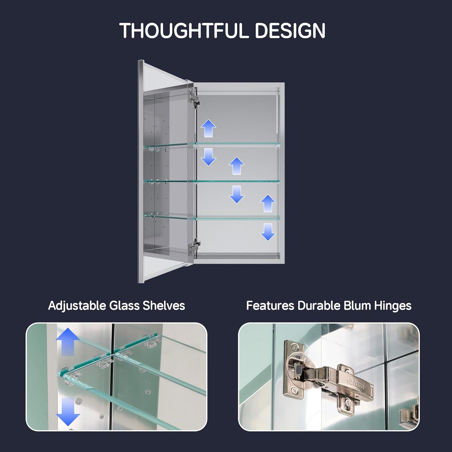Medicine Cabinet 16" x 30", Bathroom Medicine Cabinet with Mirror, Recessed Medicine Cabinets with Adjustable Shelves, Soft-Closing Door, and Aluminum Alloy Frame - Reverse Installation, Silver