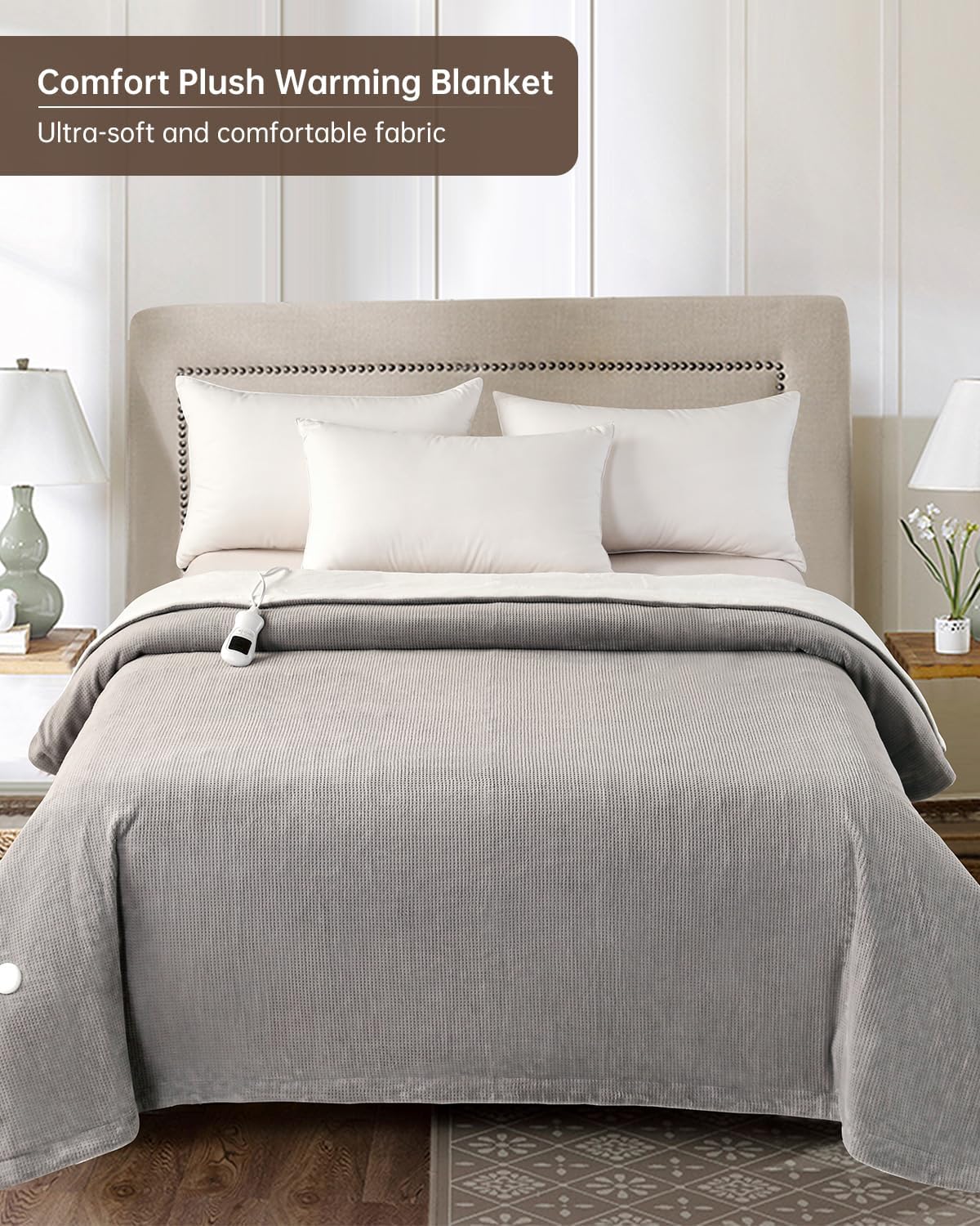 Electric Heated Blanket Twin Size, Washable Blanket Warmer for Home for Adults, Fast Heating, Super Cozy Soft Fabric, 62" x 84", 9 Heat Levels, 1-9H Auto-Off, ETL Certified, Dark Gray