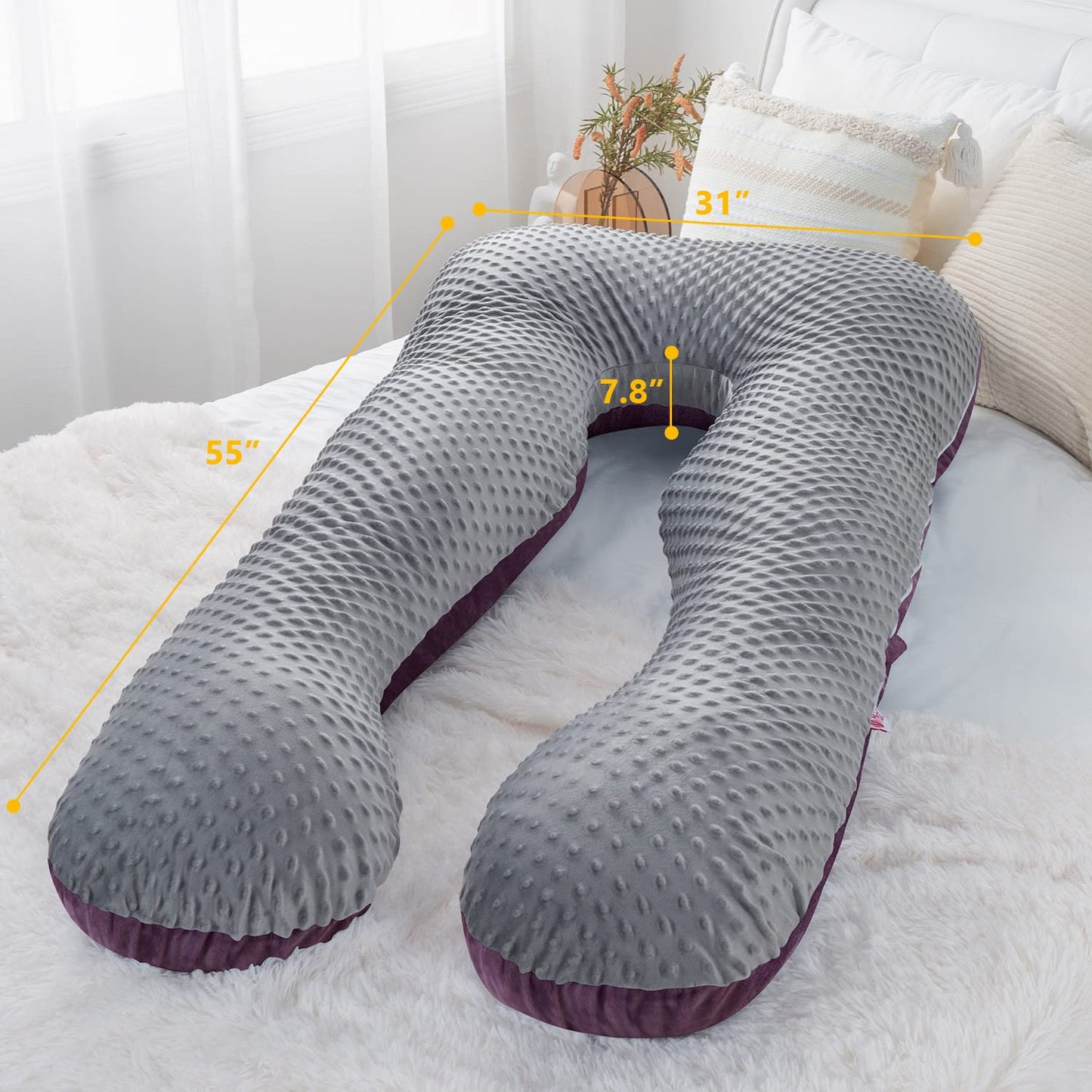 Meiz Pregnancy Pillow, Pregnancy Body Pillow, Pregnancy Pillows for Sleeping, Maternity Pillow for Pregnant Women with Velvet Cover, Grey & Purple