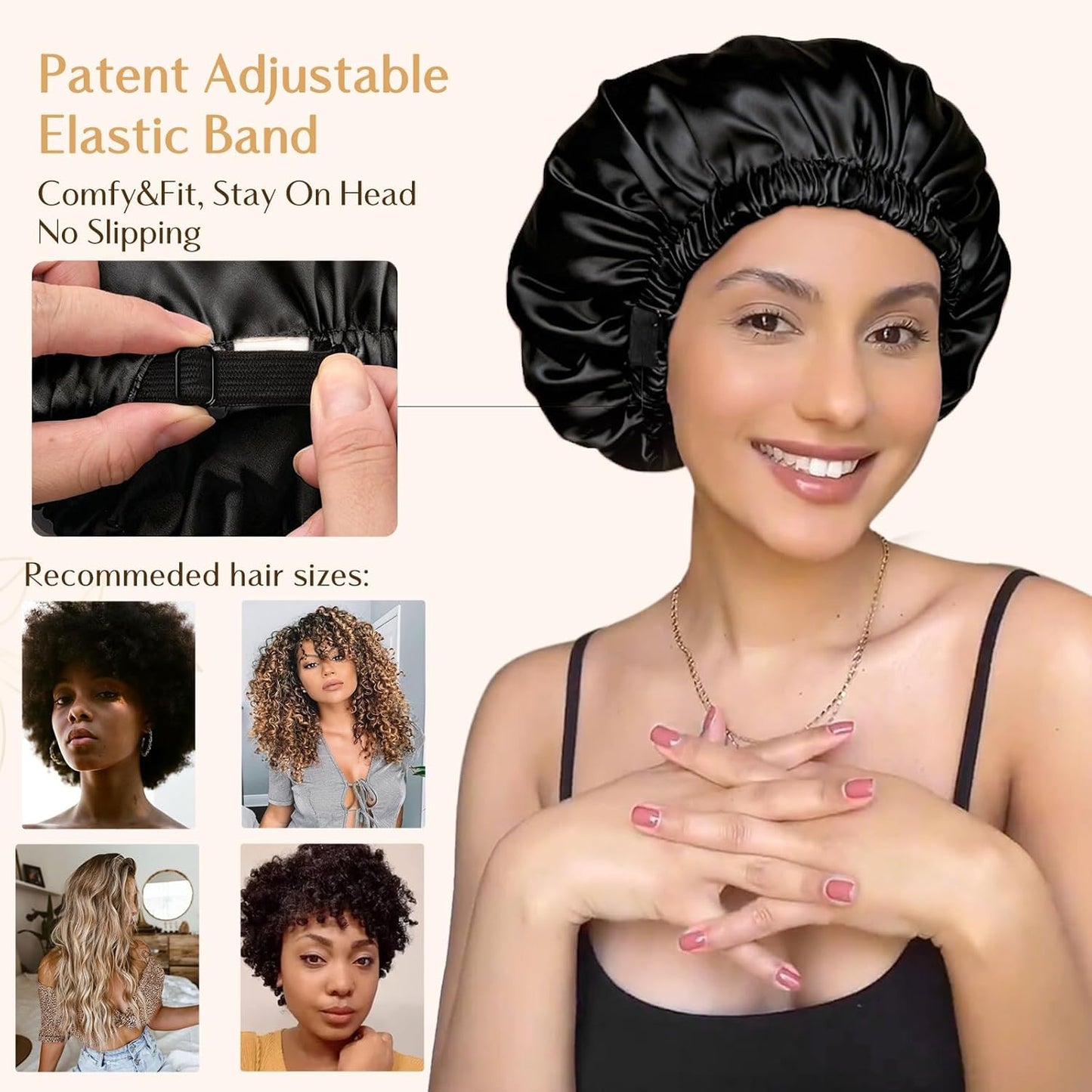 YANIBEST Adjustable Silk Bonnet Double Layer Satin Bonnet Hair Bonnet for Sleeping Bonnets for Women Hats Curly Natural Hair, Brown