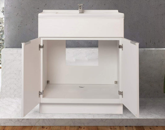 36 White Veneer Bathroom Vanity Flat Door Style RTA Cabinet Base - NITURRA Moderno Series 36 W x 21 D x 34.5 H