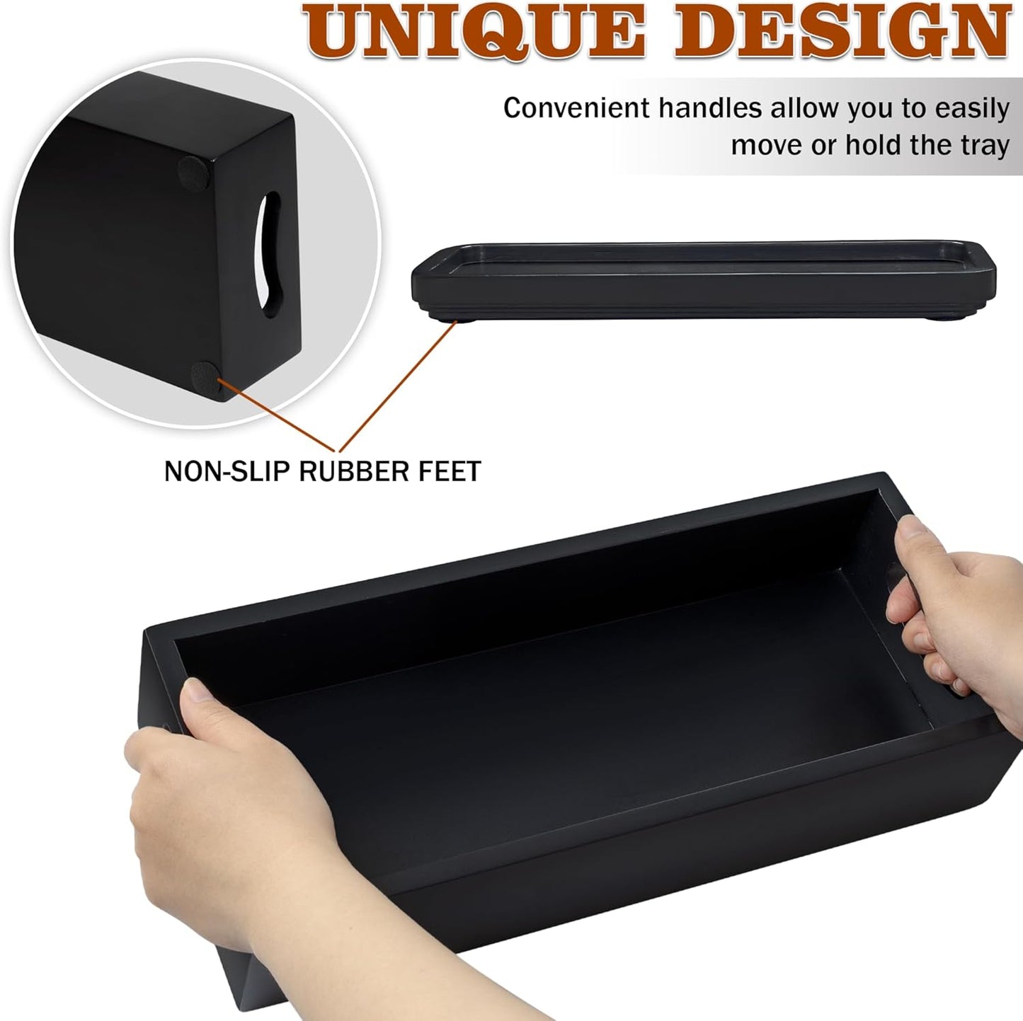 Toilet Tank Tray for Modern Black Bathroom Decor Set of 2 Acacia Toilet Tank Topper Paper Storage Decorative Organizer Box Wood Vanity Tray for Counter Decor Dresser Tops (Black)