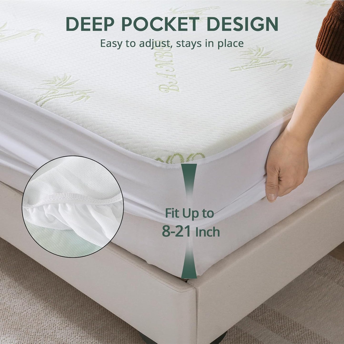 MUXHOMO Premium 100% Waterproof Queen Size Mattress Protector, Breathable Mattress Cover Queen Size Bed, Cooling 3D Air Fabric Bed Pad Cover, Deep Pocket 8"-21"