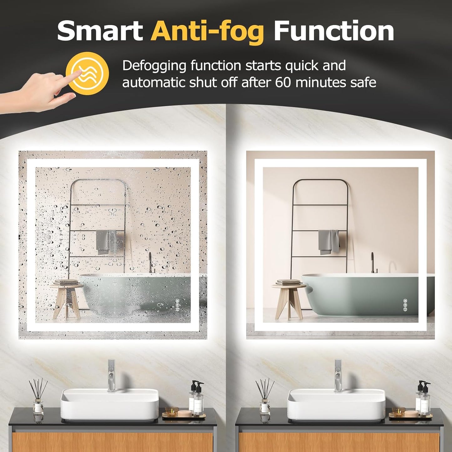 36X36 LED Bathroom Mirror with Lights, Anti-Fog, Dimmable, Backlit + Front Lit, Smart Bathroom Vanity Mirror, Memory Function, Shatterproof, Tempered Glass (Horizontal/Vertical)