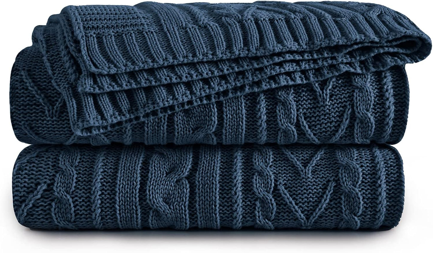 Aormenzy Navy Blue Cable Knit Throw Blanket Oversized 60" x 80" Super Soft Comfy Knitted Blanket for Couch Bed Sofa, Twin Size
