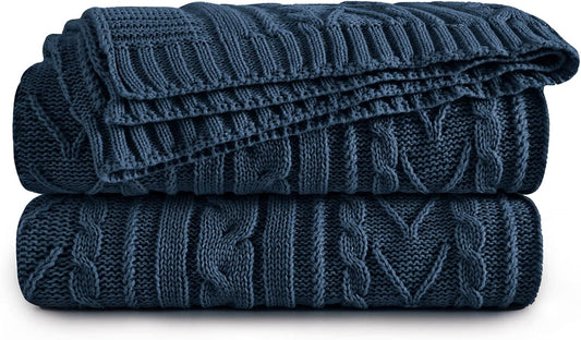 Aormenzy Navy Blue Cable Knit Throw Blankets for Couch Bed Sofa, Acrylic Knitted Blanket, Soft Cozy Throw Blanket, 50" x 60"