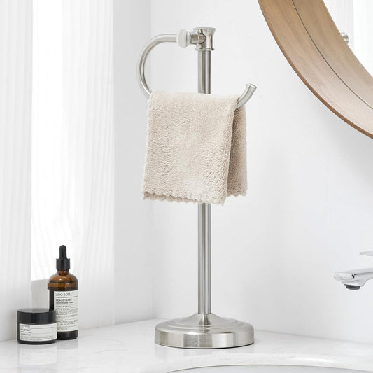BESy 17 Inch Brushed Nickel Stand Towel Bar Hanger Hand Towel Bar Bathroom Vanity Countertop Towel Holder Free Standing Stainless Steel Towel Ring Hardware Accessories Towel Rack