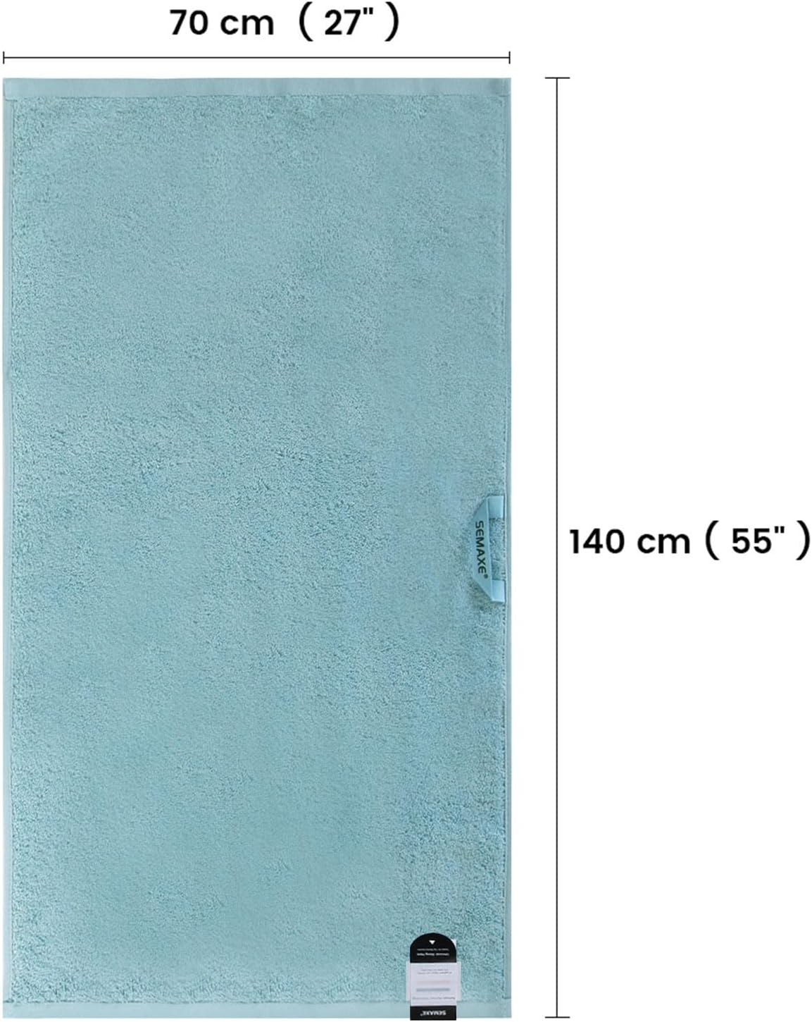 SEMAXE Bath Towel for Bathroom, 100% Cotton Towel with Hanging Loop and Smart Tag, Hotel & Spa Quality Soft Absorbent Towel, Gift Box Packaging, 1 Pc Blue Bath Towel, 54" L x 27" W