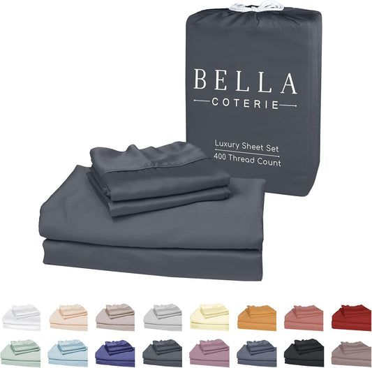 Bella Coterie Luxury Bamboo Viscose Cal King Size Sheet Set | 100% Organically Grown | Ultra Soft | Cooling for Hot Sleepers | 18" Deep Pocket [Charcoal Grey]