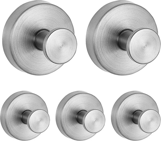 5 Pack Suction Cup Hooks for Shower, Suction Cup Towel Hooks for Bathrooms,Adhesive Wall Hook, SUS304 Waterproof Stainless Steel Hooks for Bathroom, Bedroom, Kitchen, Hotel and Office