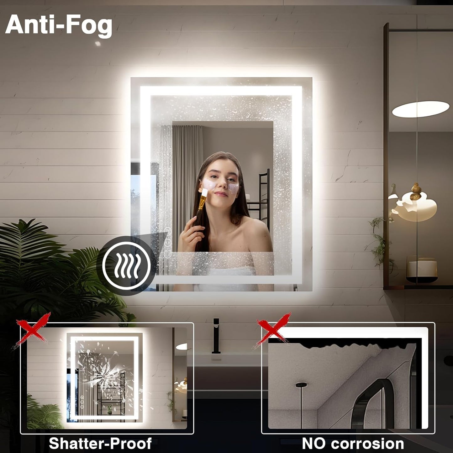 30"x36" LED Bathroom Mirror with Lights, Front and Backlit Mirror, Anti-Fog Vanity Mirror with Lights, Stepless Dimmable LED Mirror, 3 Colors Smart (Horizontal/Vertical)