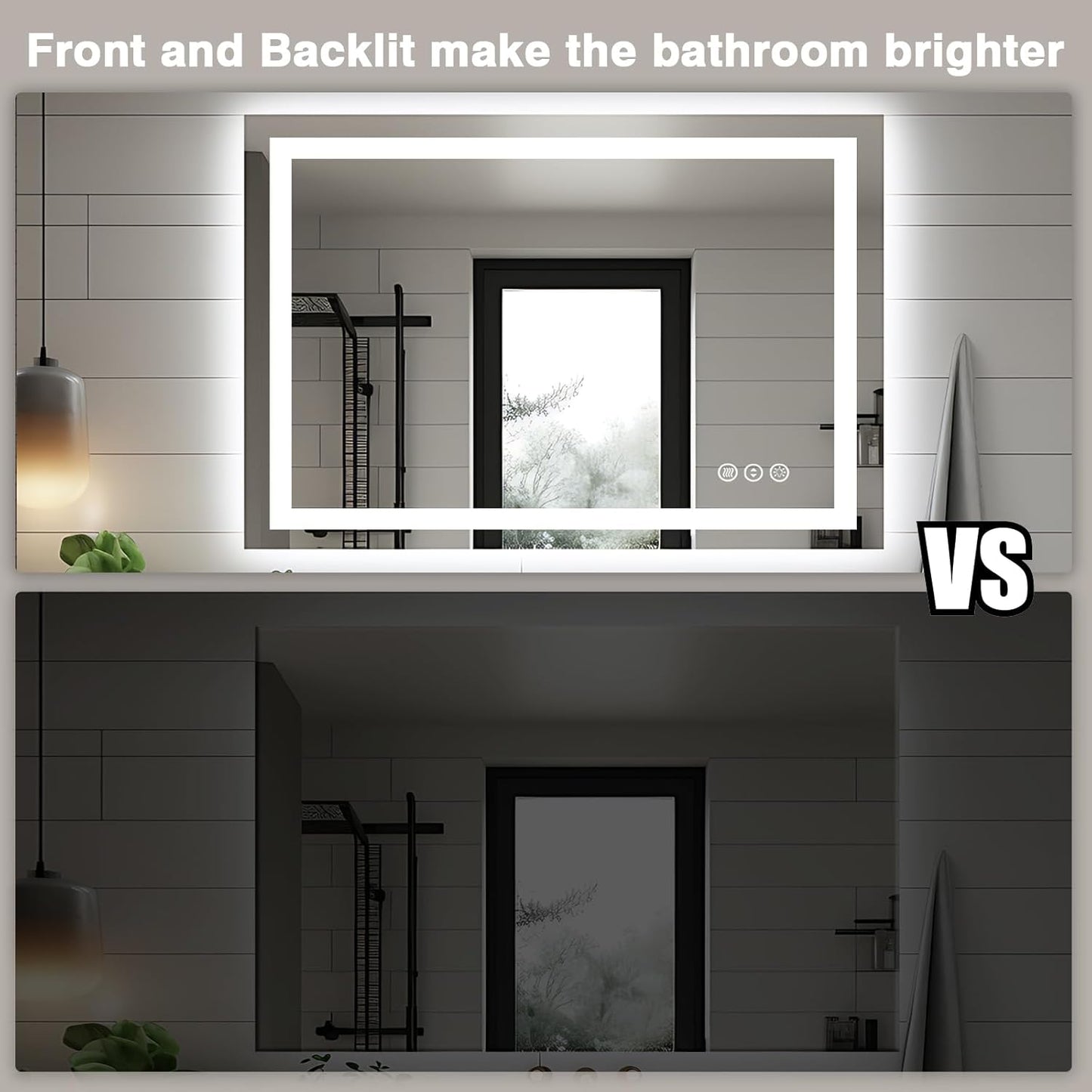 44"x30" Bathroom Light up Mirror, Double Bright Lights, Anti-Fog Vanity Mirror with Lights, Stepless Dimmable Illuminated Mirror, Touch Control, Waterproof (Horizontal/Vertical)