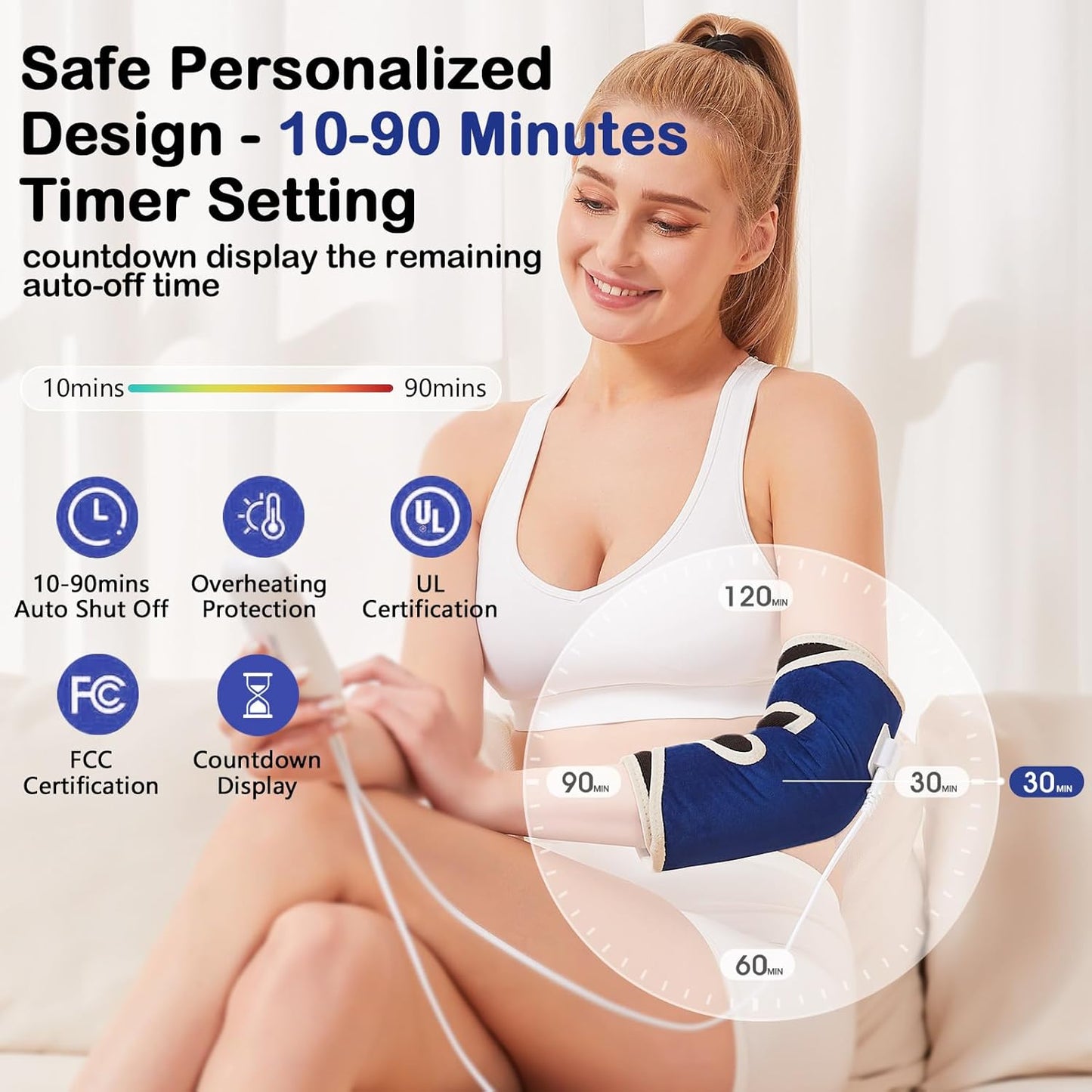 JOBYNA Elbow Heating Pad, Adjustable Tennis Elbow Pad for Men Women, 86℉-158℉ & Auto Shut Off, Arm Heat Therapy for Golfer's Elbow, Bursitis, Sprains, Strains, Tendonitis, and Arthritis