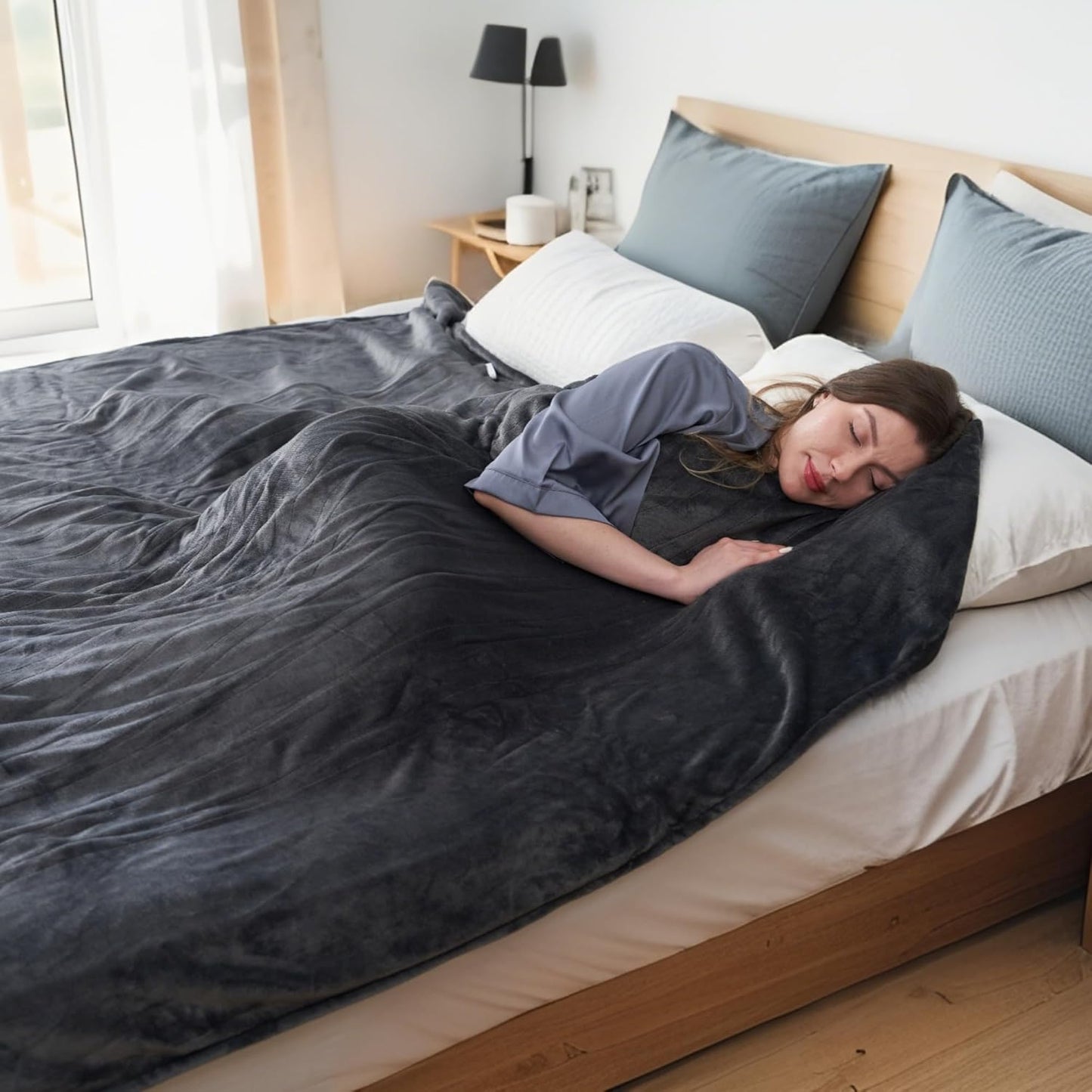 Electric Heated Blanket Full Size 72”x84”,Cozy Soft Warmth with 5 Heating Settings 10 Hours Auto-Off, Long Cord Energy-Saving, for Bed, Fast Heating Machine Washable, Dark Gray