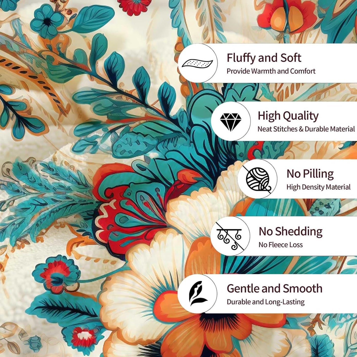 Floral Throw Blanket, Wild Flowers Blanket Gift for Women and Men, Lightweight Teal and Turquoise Fleece for Home Decor, Machine Washable, 50x60 Inches