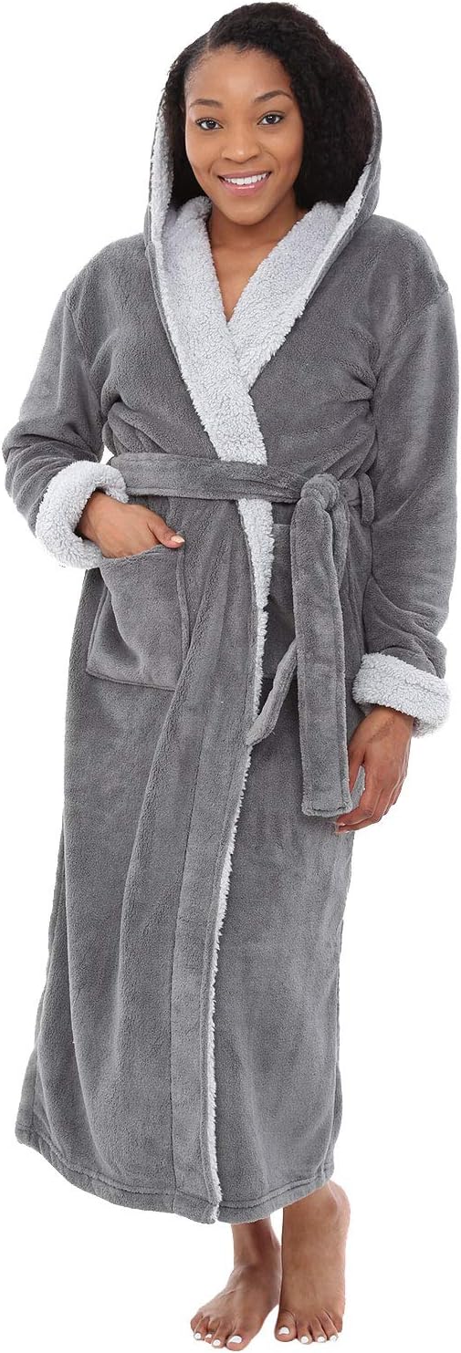Alexander Del Rossa Womens Robe, Long Plush Bathrobe with Hood, Hooded Robes for Women Plus Size Bath Robe