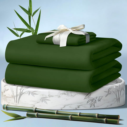 DECOLURE 100% Viscose Derived from Bamboo Sheets Twin Size 3pcs - Ultra Soft & Luxuriously Cooling, 17" Deep Pocket, Double Stitching, Perfect for Hot Sleepers - Twin Bed Sheets (Olive)