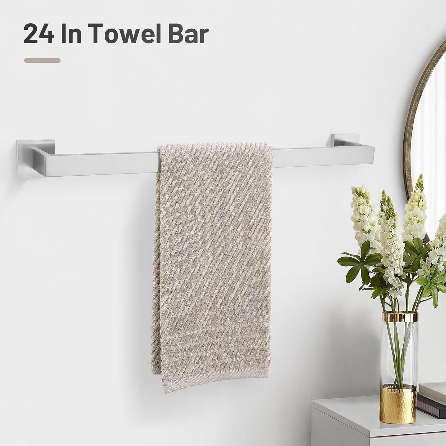 YACVCL 5 Pieces Bathroom Hardware Set, Brushed Nickel Bathroom Accessories, Bathroom Towel Bar Set, 23.6 Inch Towel Bar for Bathroom, Stainless Steel Bathroom Holder Set, Wall Mounted