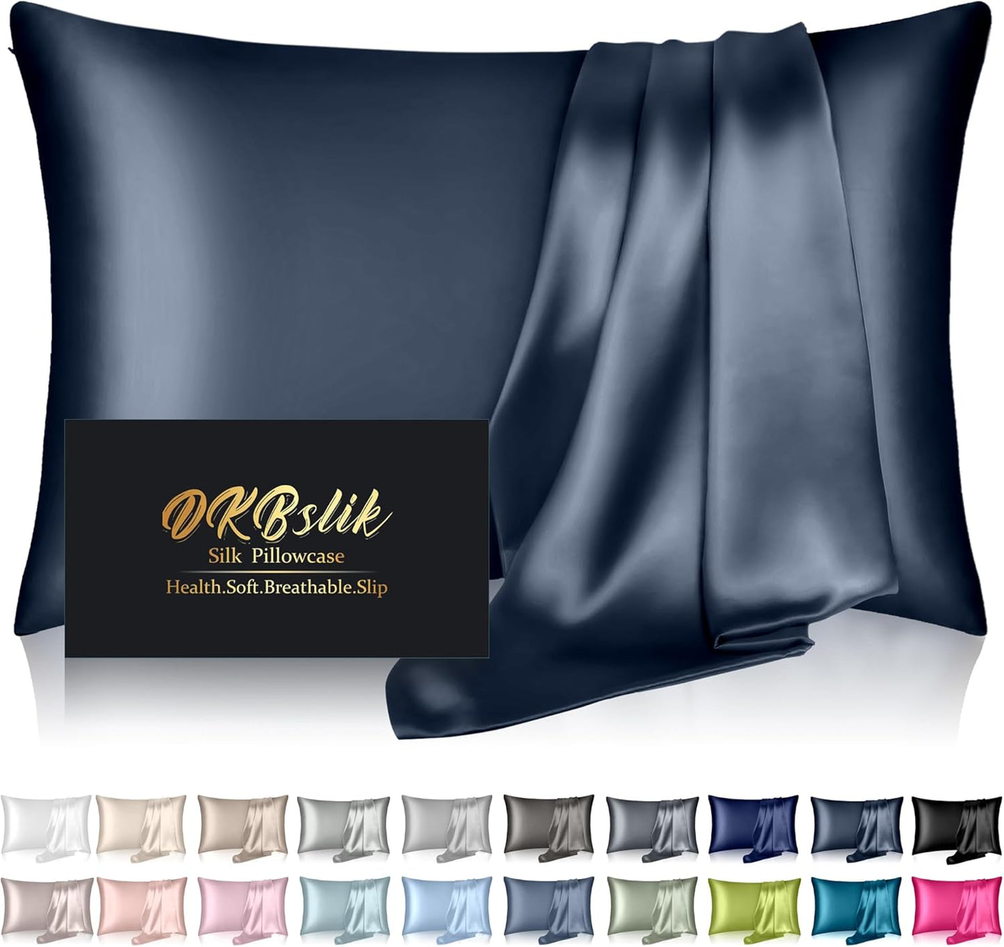 Mulberry Silk Pillow Cases Standard Size, Silk Pillowcase for Hair and Skin, Both Sides Natural Silk Satin Pillowcase for Sleeping Women with Zipper, Gifts for Women Men, Mood Indigo