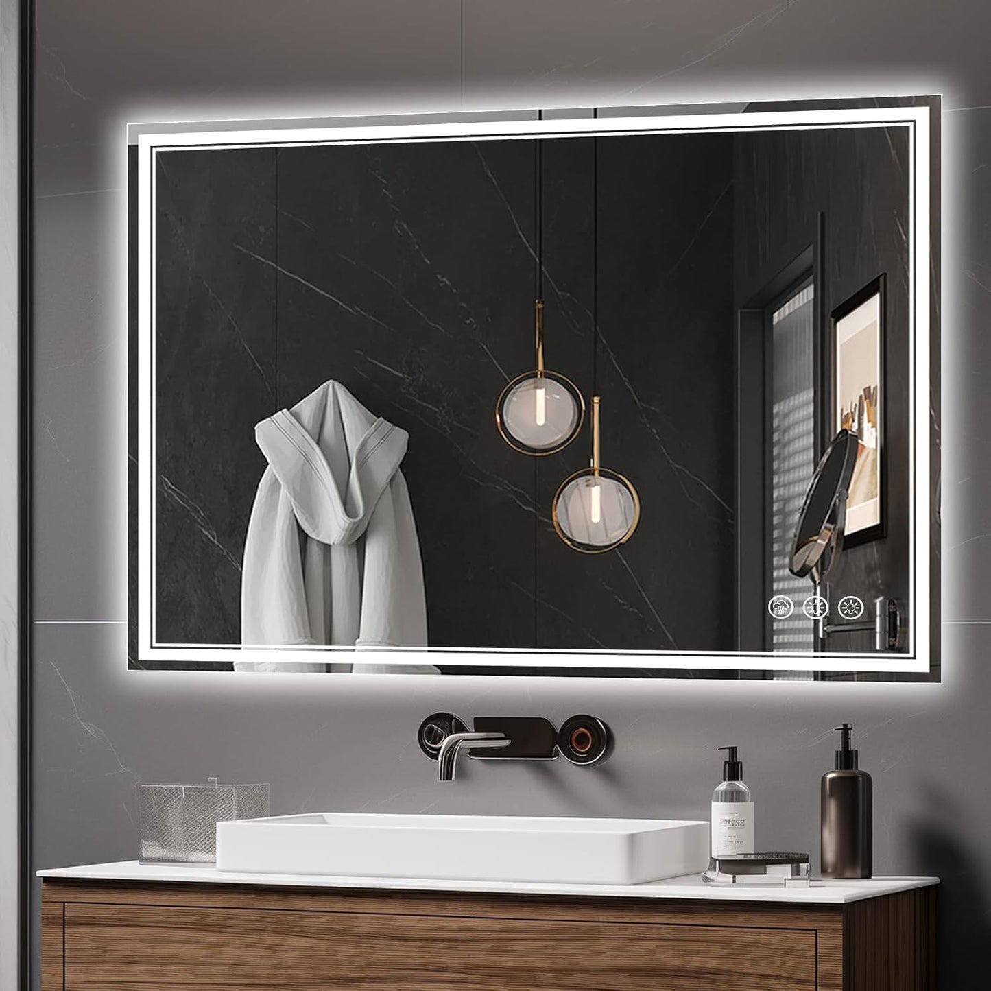 40x30 Inch LED Bathroom Mirror with Frontlit & Backlit（Independent Control）, Lighted Mirror for Bathroom Wall with 3-Color Dimmable & Anti-Fog, Vanity Mirror with Lights