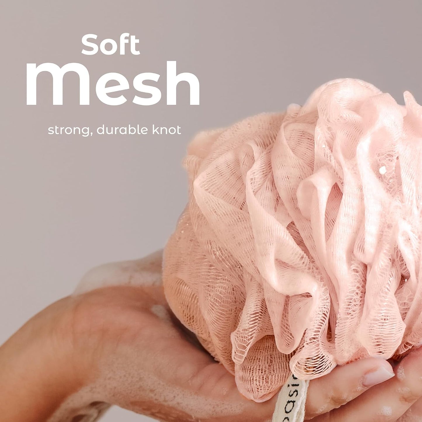 MainBasics Bath Shower Loofah Sponge Pouf Body Scrubber Exfoliator Body Wash Sponge (Set of 3, Earthy Love)