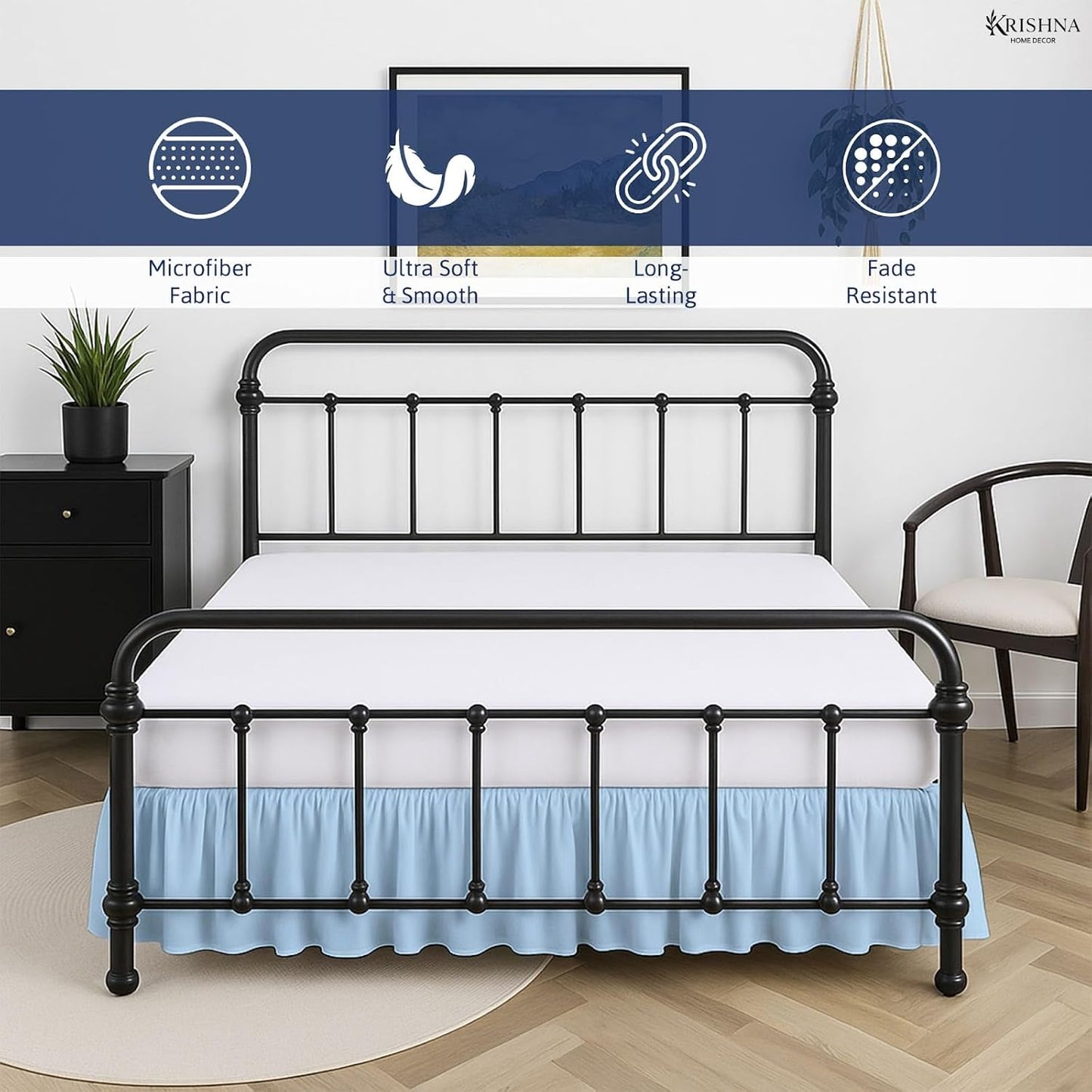 KRISHNA Ruffled Bed Skirt with Split Corners Full, 100% Microfiber Hotel Quality, 21 Inch Drop Dust Ruffle Gathered Bedskirt with Platform, 54" x 75", Light Blue