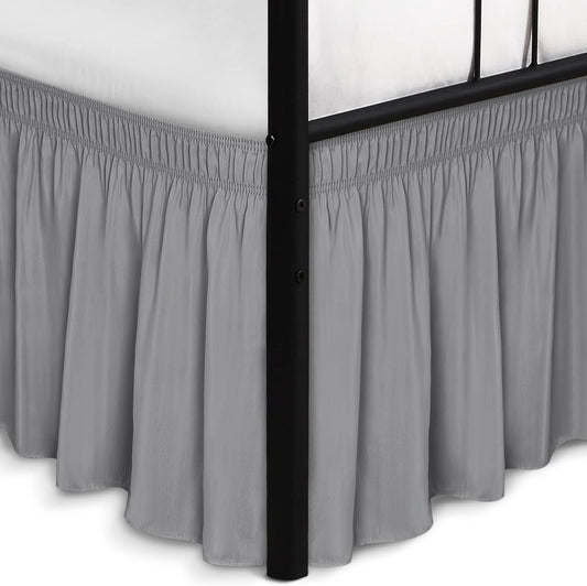 Biscaynebay Wrap Around Bed Skirts with Split Corners for King Beds 17" Drop, Silver Grey Elastic Dust Ruffles Adjustable Easy Fit Wrinkle & Fade Resistant Silky Luxurious Fabric Machine Washable
